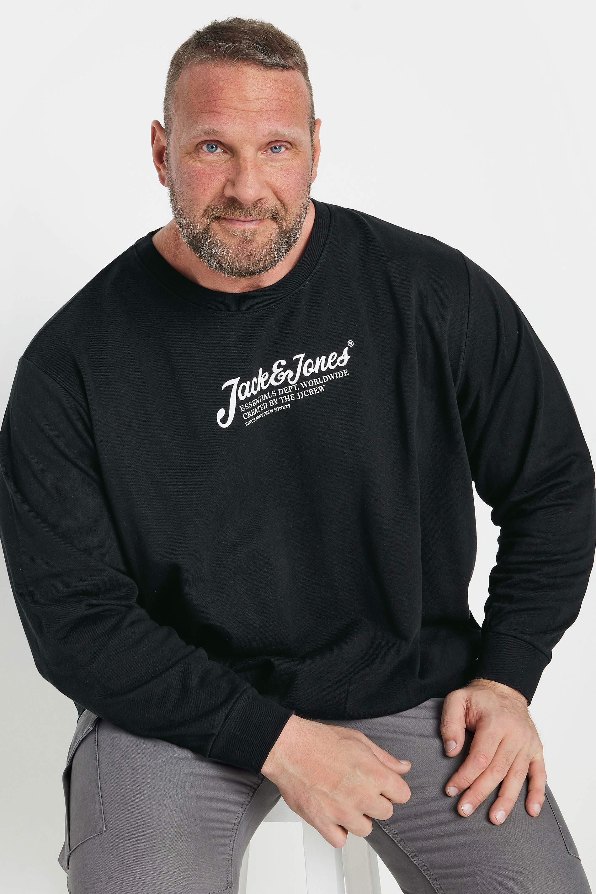 JACK & JONES Big & Tall Black Crew Neck Sweatshirt | BadRhino 2