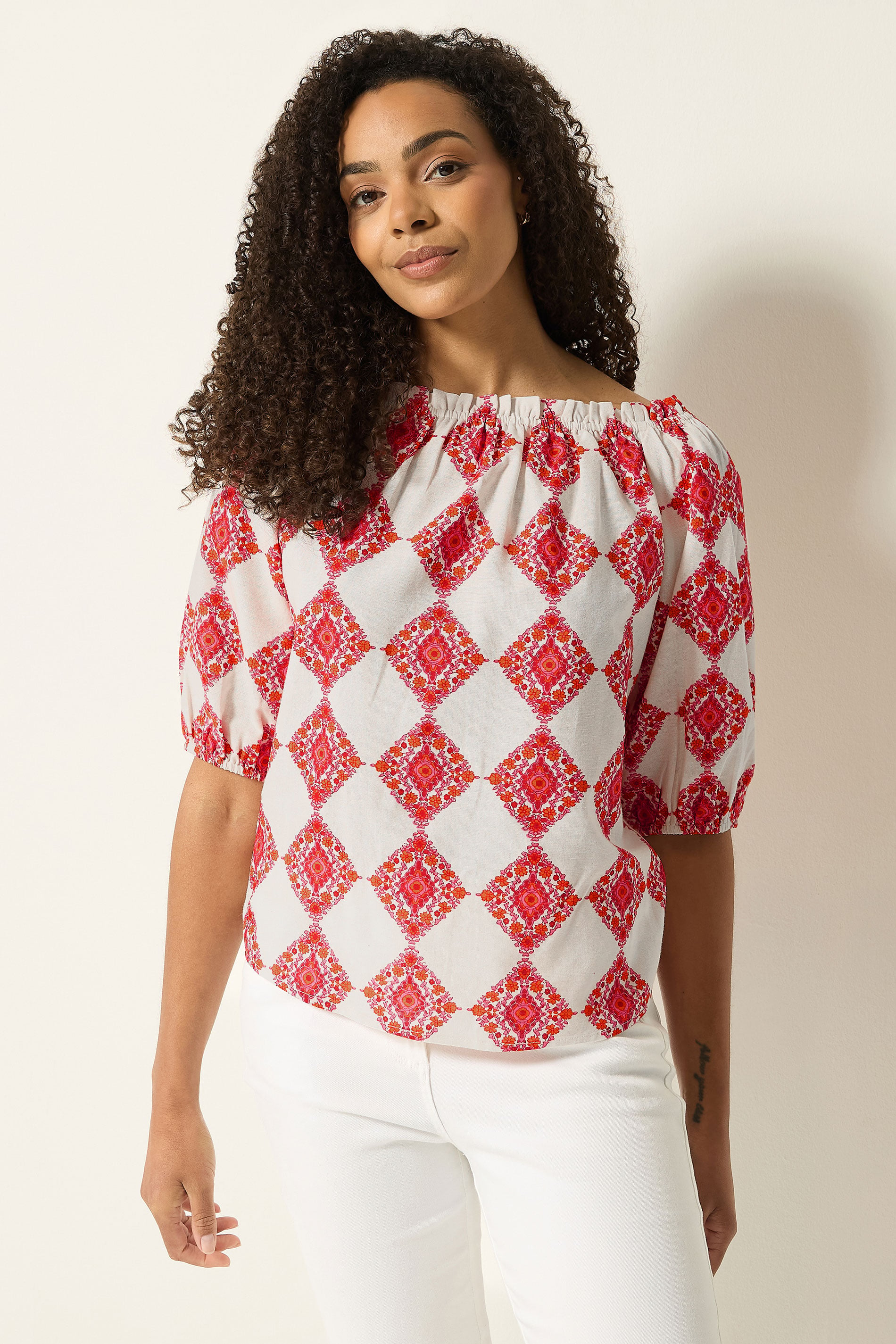 M&Co Ivory White Abstract Tile Print Top | M&Co 1