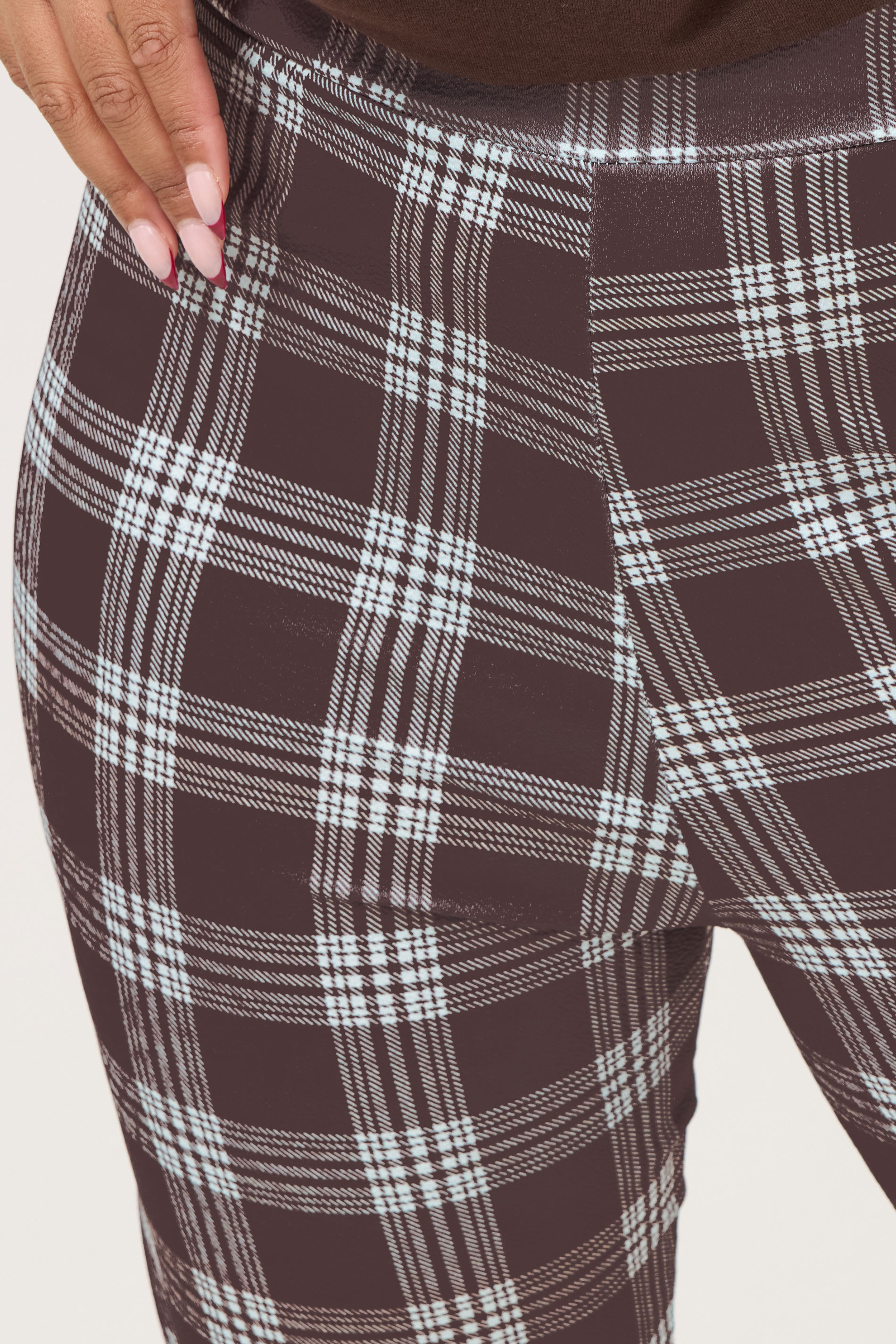 YOURS Plus Size Chocolate Brown Check Crepe Tapered Trousers | Yours Clothing 4