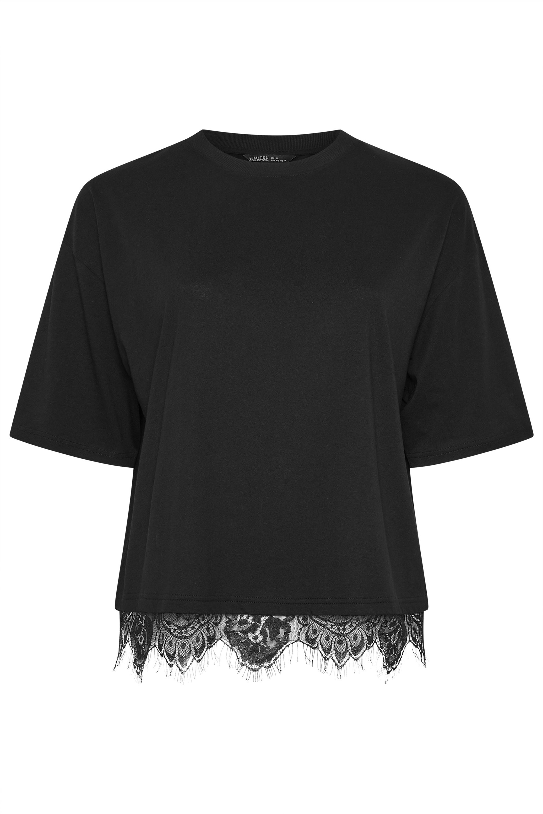 LIMITED COLLECTION Plus Size Black Oversized Lace Hem T-Shirt | Yours Clothing 5