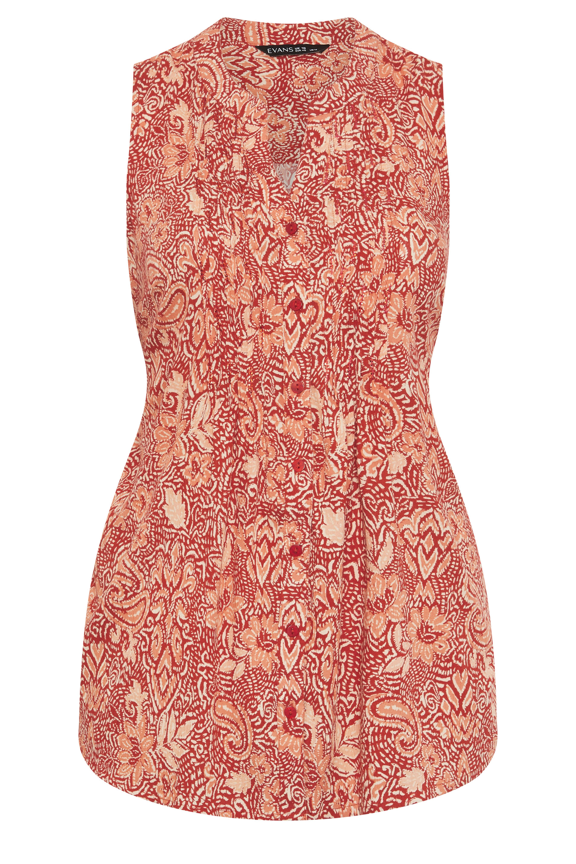 EVANS Plus Size Rust Orange Print Pintuck Sleeveless Vest | Evans 5