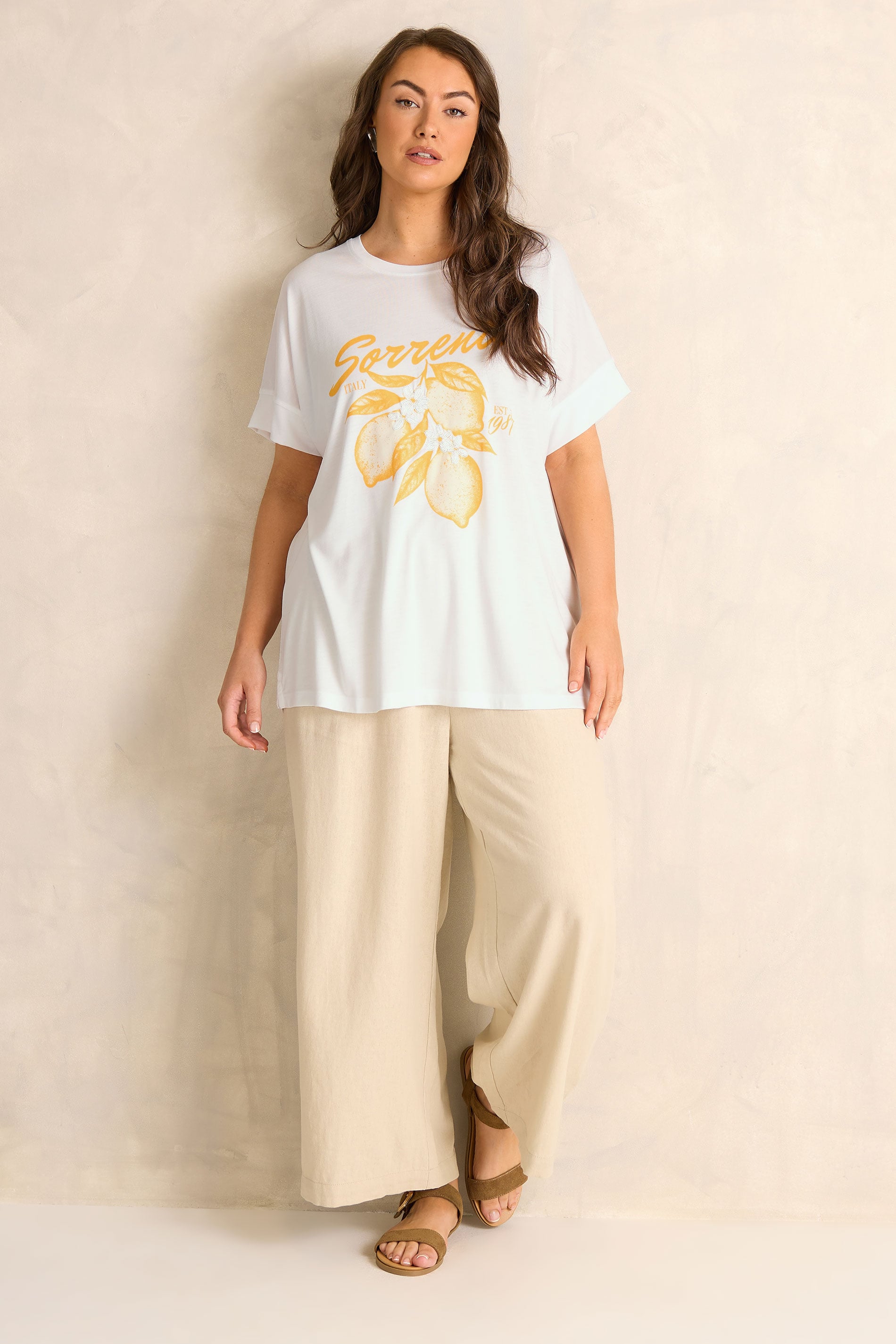EVANS Plus Size White Lemon Print Graphic T-Shirt | Evans 2
