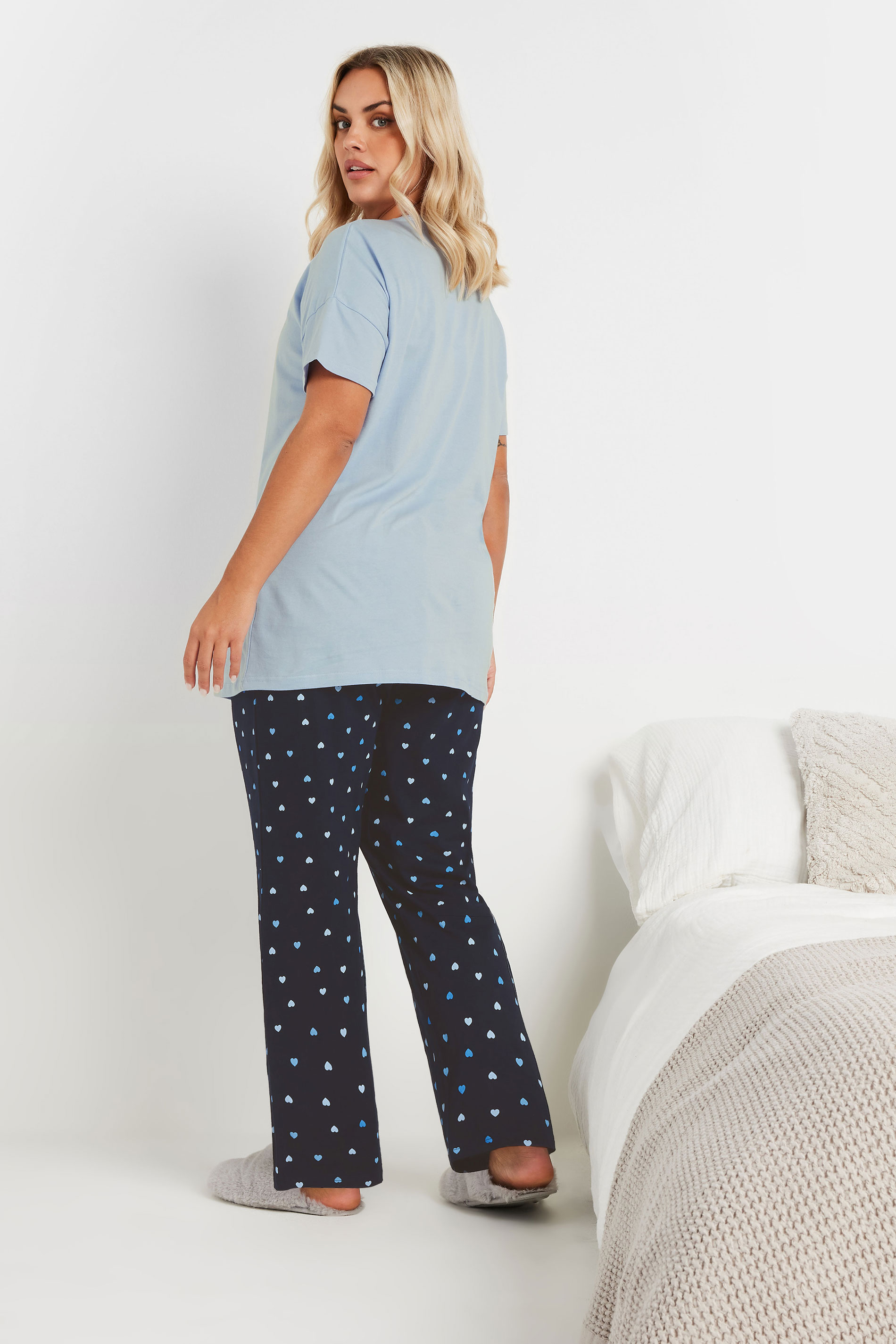 YOURS Plus Size Blue 'Sleep All Weekend' Wide Leg Pyjama Set | Yours Clothing 4