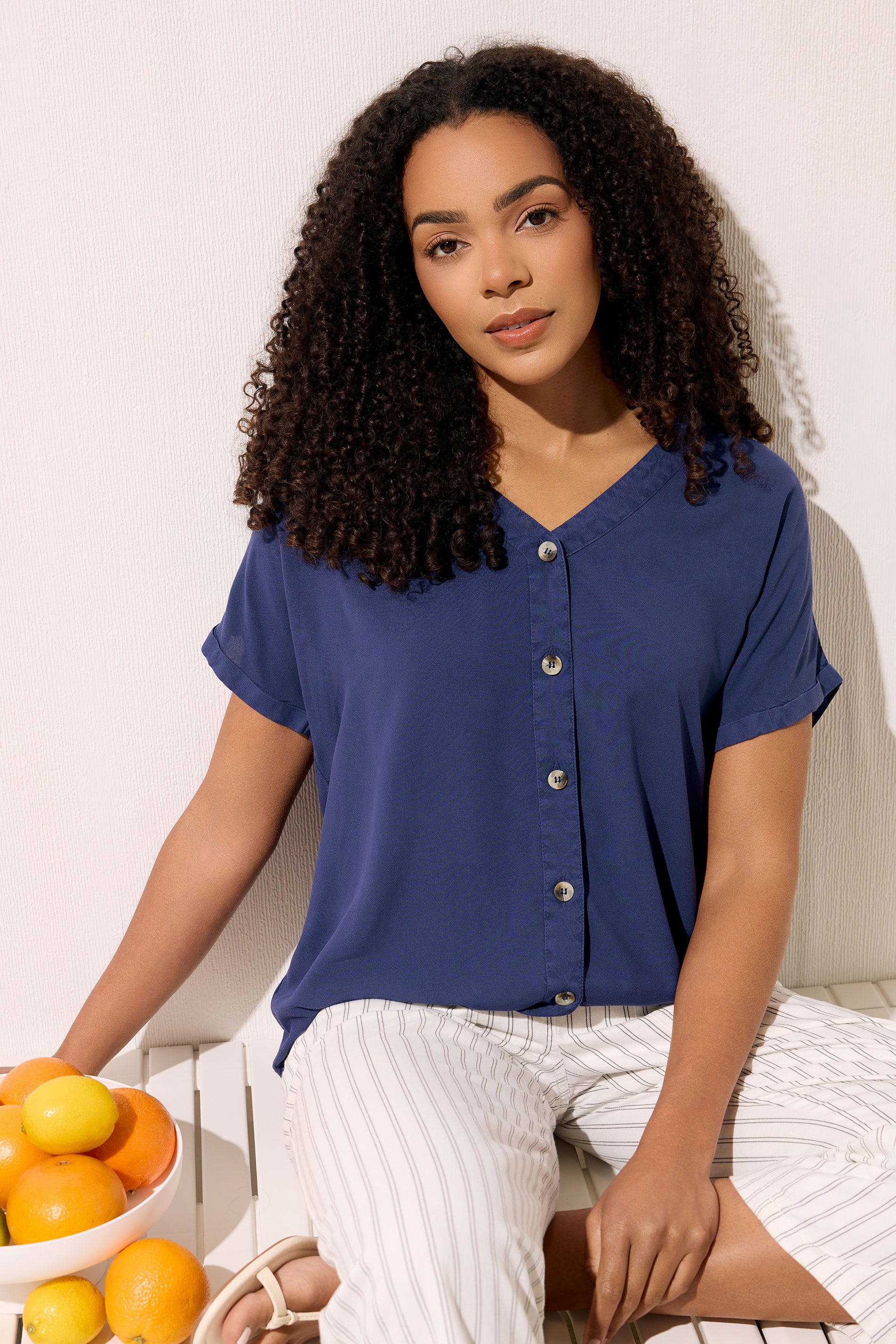 M&Co Navy Blue Button Front Blouse | M&Co 3