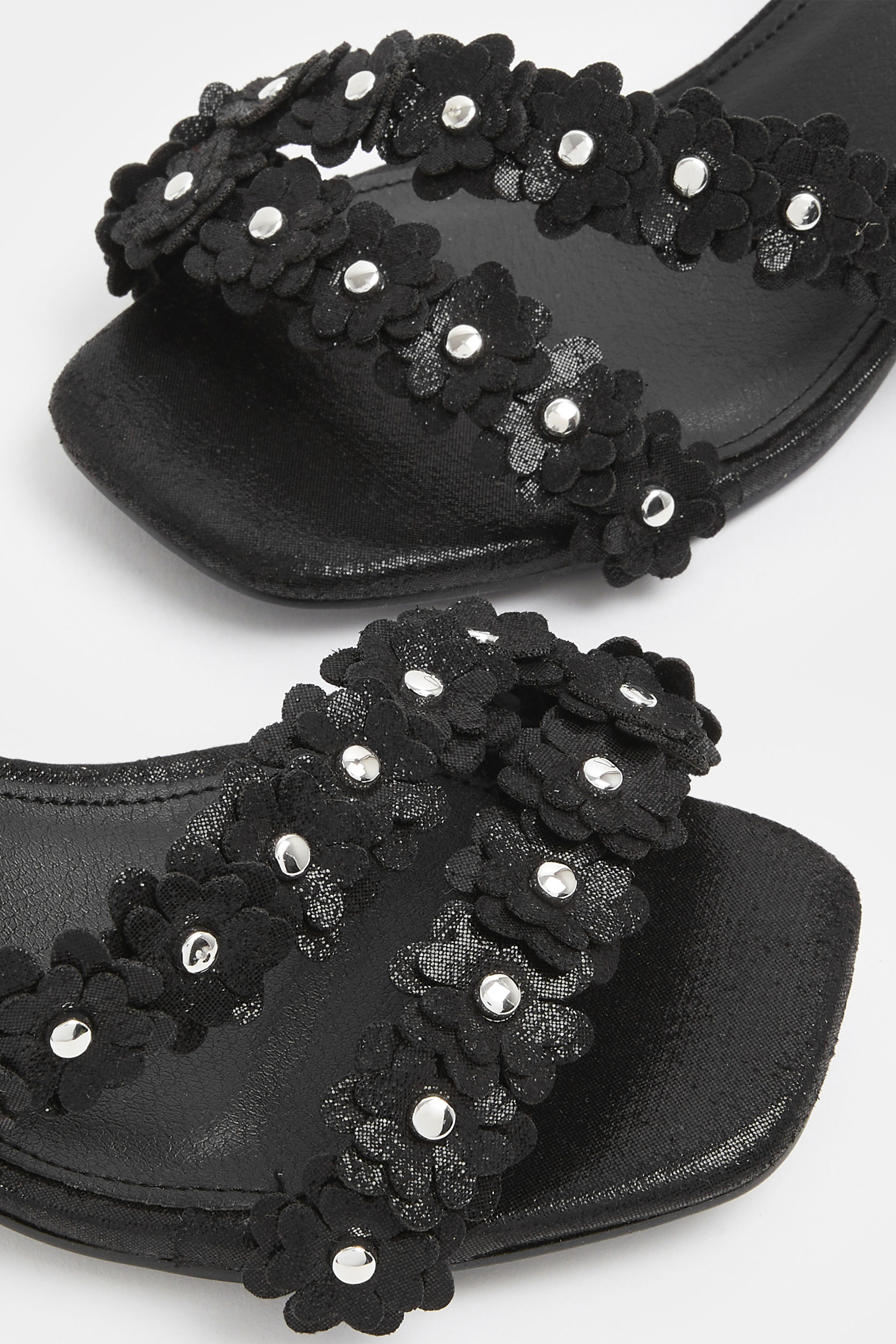 Black Shimmer Floral Block Heel Sandals In Extra Wide EEE Fit | Yours Clothing 5