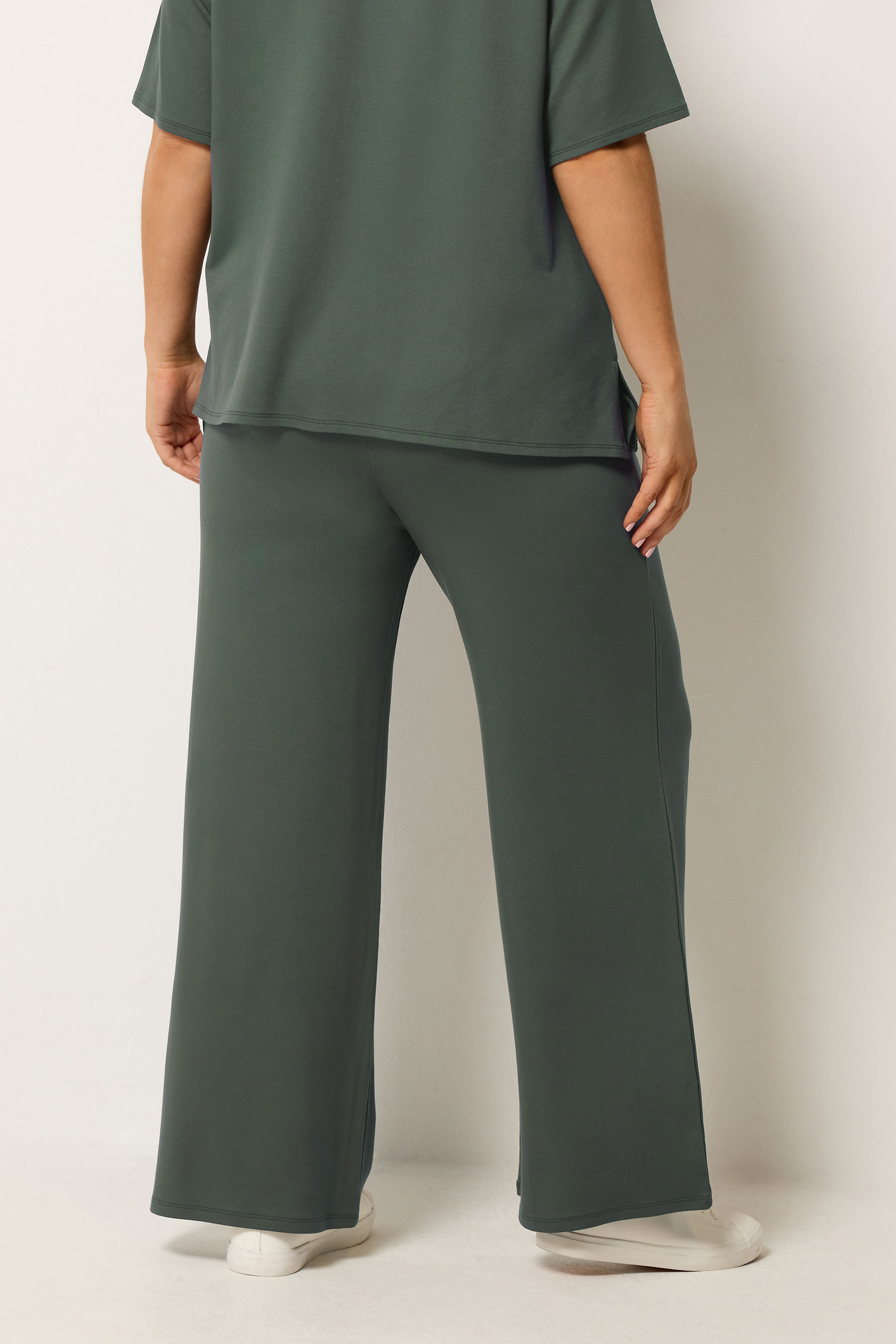 YOURS Plus Size Sage Green Soft Touch Wide Leg Joggers | Yours Clothing 2