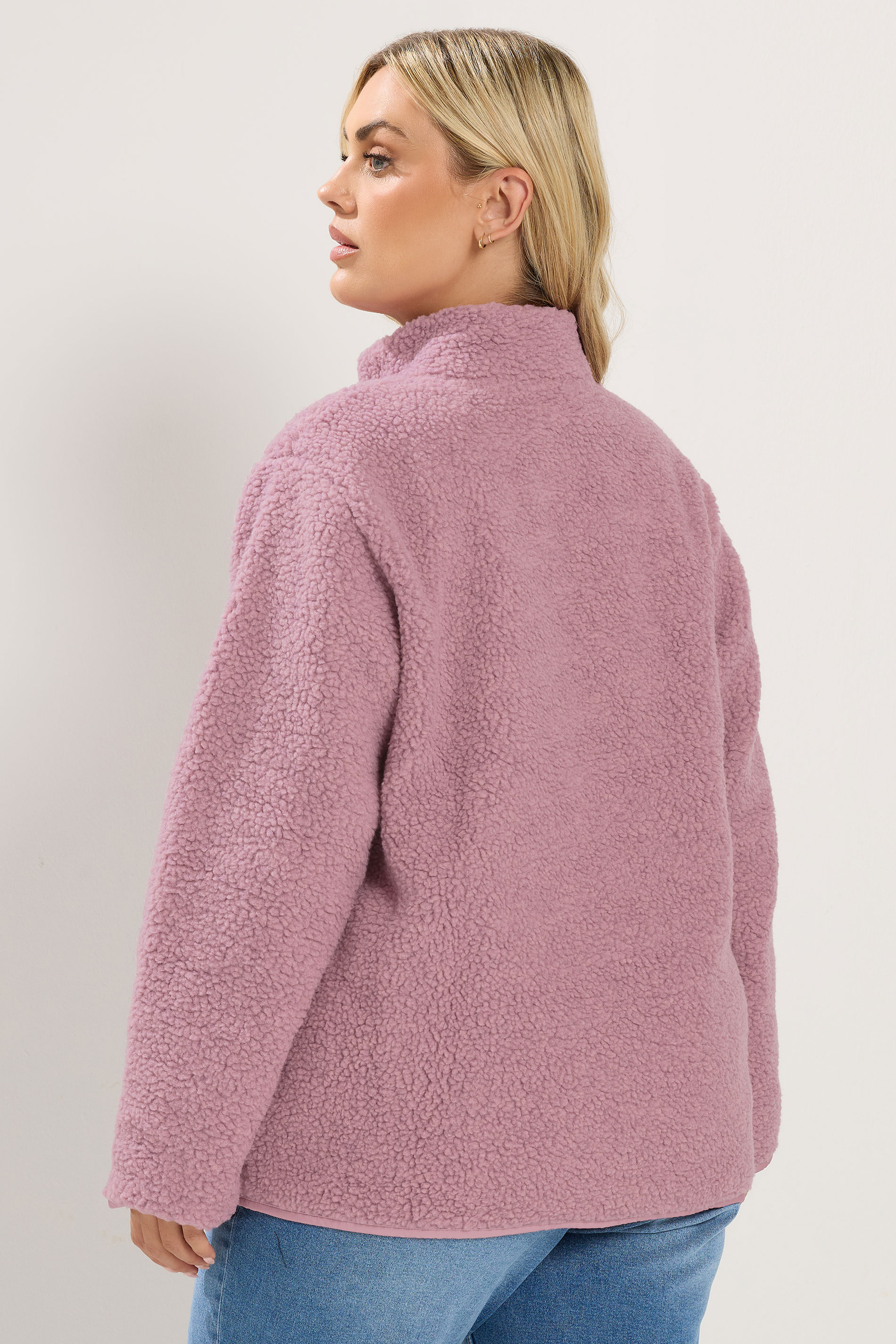 YOURS Plus Size Pink Pocket Teddy Fleece Jacket | Yours Clothing 4