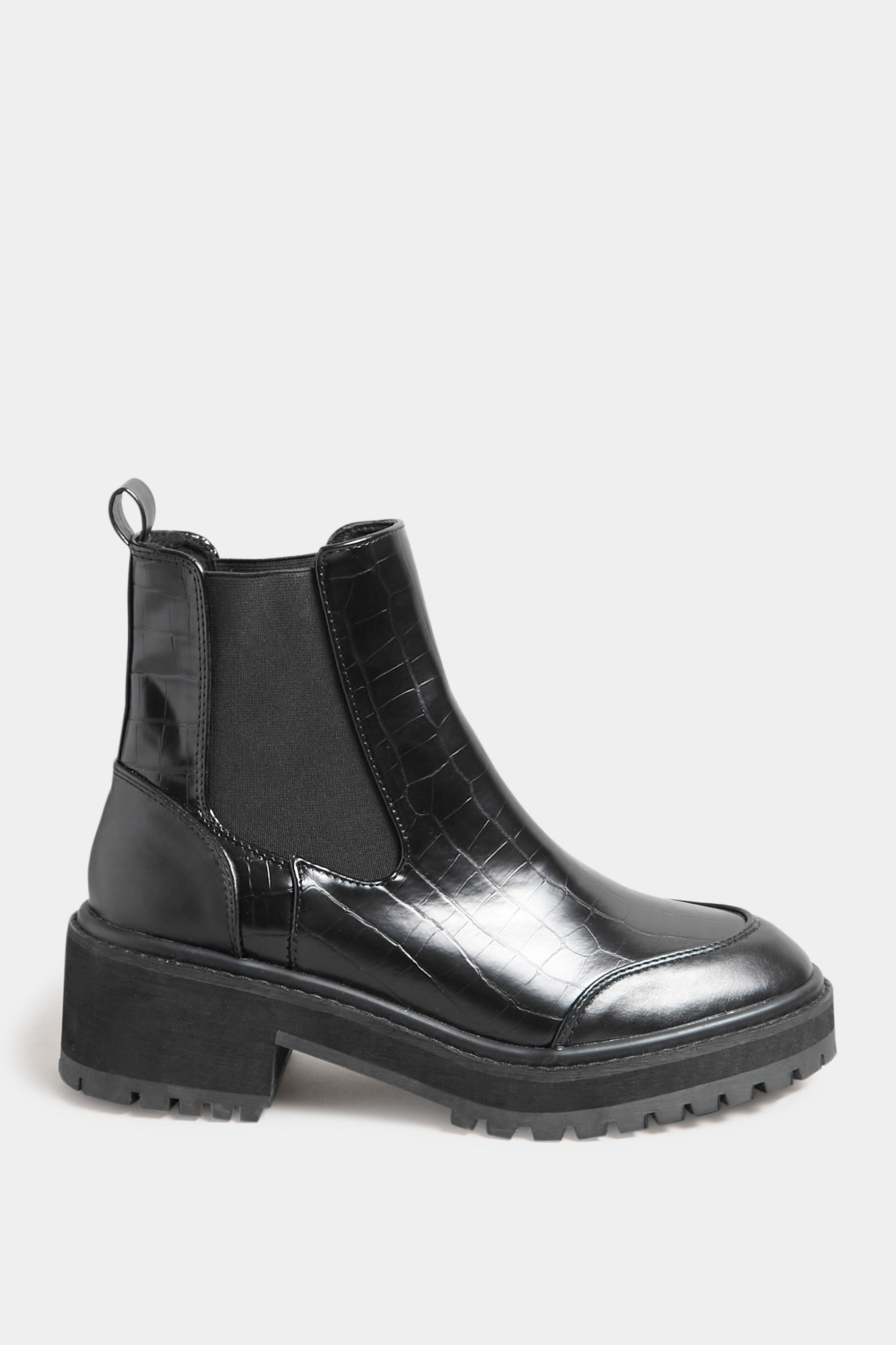 LTS Tall Black Chunky Chelsea Croc Heel Boot In Standard Fit | Long Tall Sally  2
