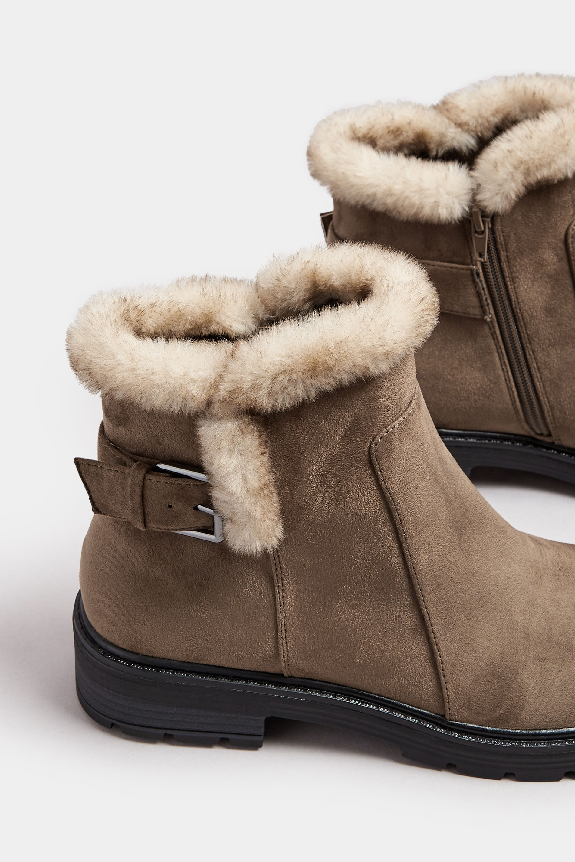 LTS Brown Faux Fur Lined Biker Boots In Standard Fit | Long Tall Sally 5