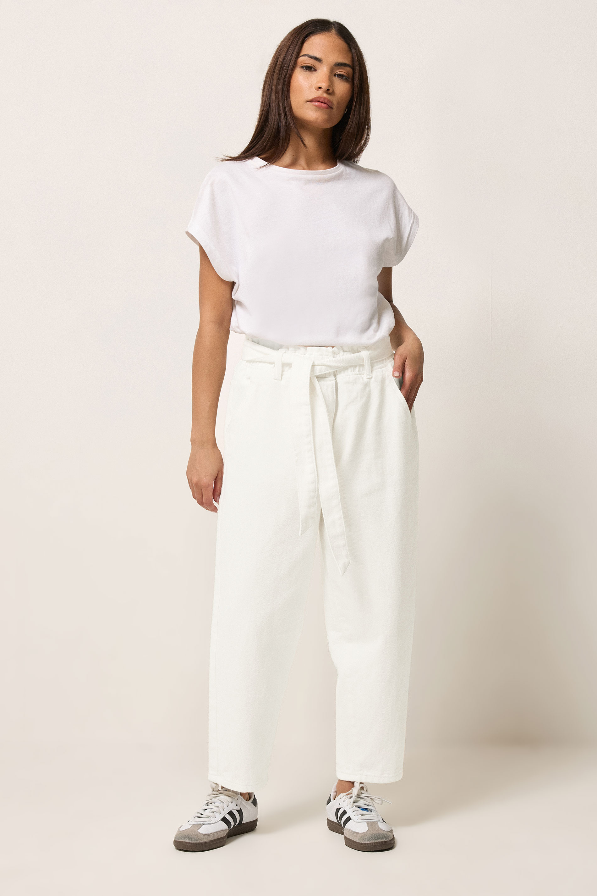 PixieGirl Petite Women's White Belted Barrel Jeans | PixieGirl 3