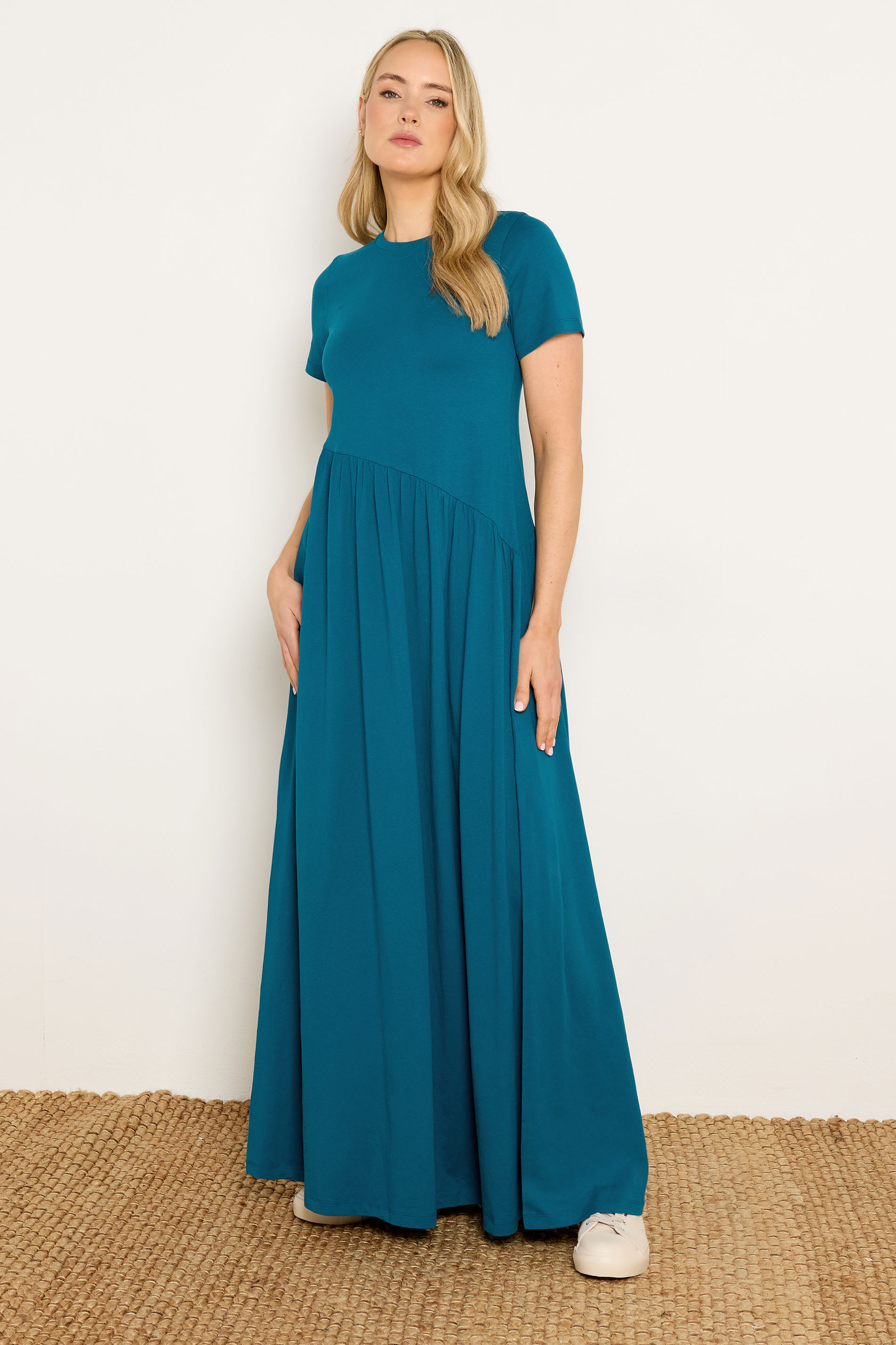 LTS Tall Women's Teal Blue Asymmetric Cotton Maxi Dress | Long Tall Sally 3