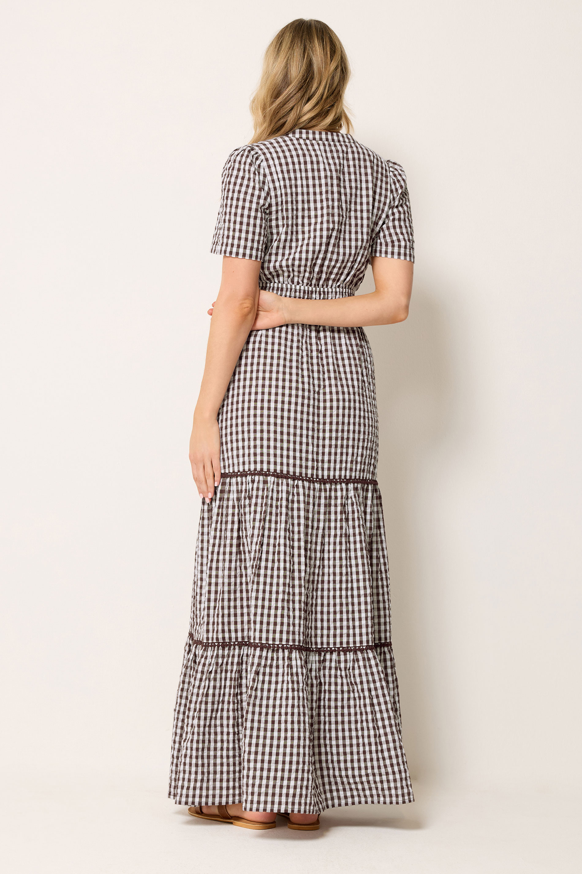 LTS Tall Women's Chocolate Brown Gingham Cotton Maxi Dress | Long Tall Sally 2