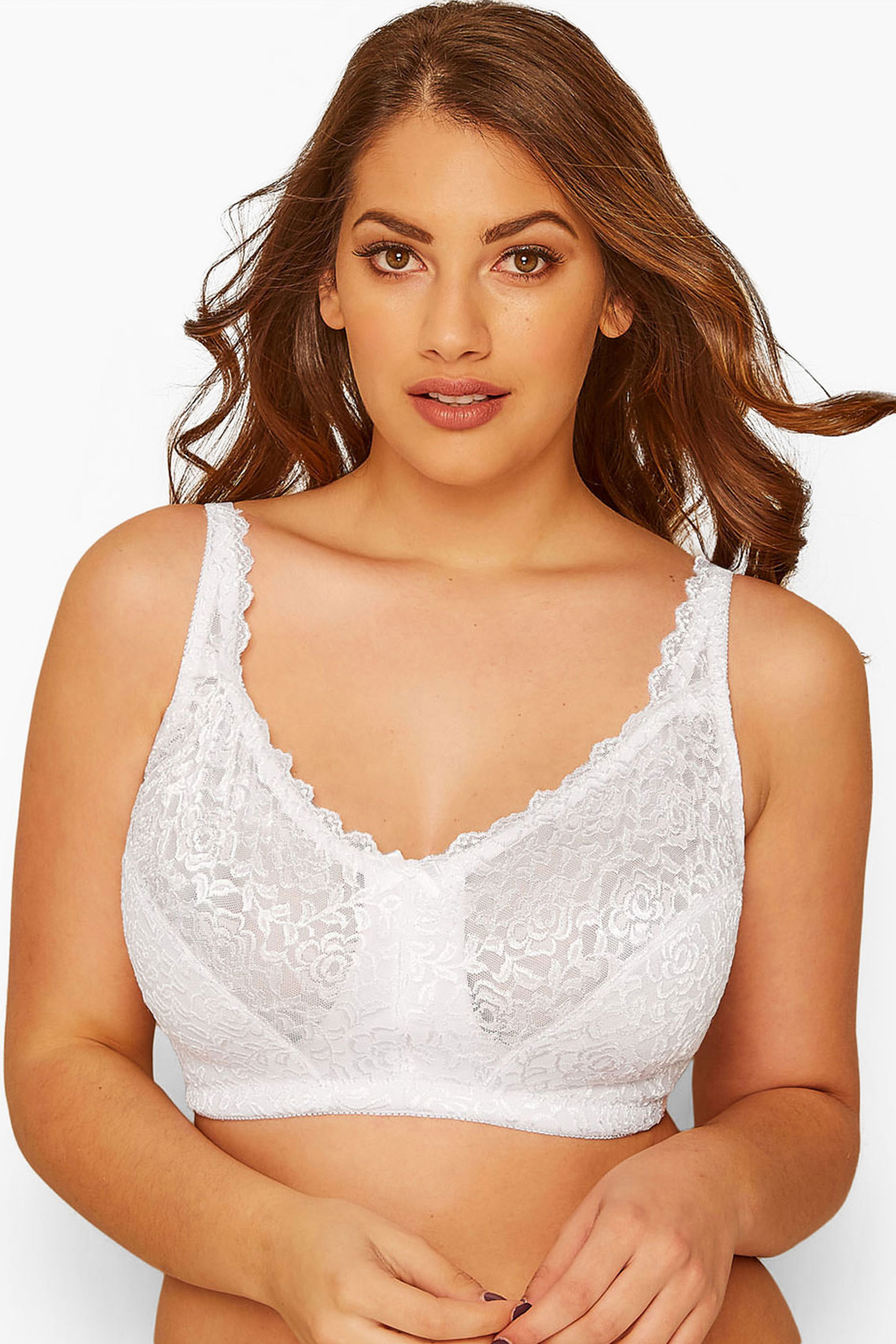 YOURS Plus Size White Hi Shine Lace Non-Padded Non-Wired Full Cup Bra | Yours Clothing 3