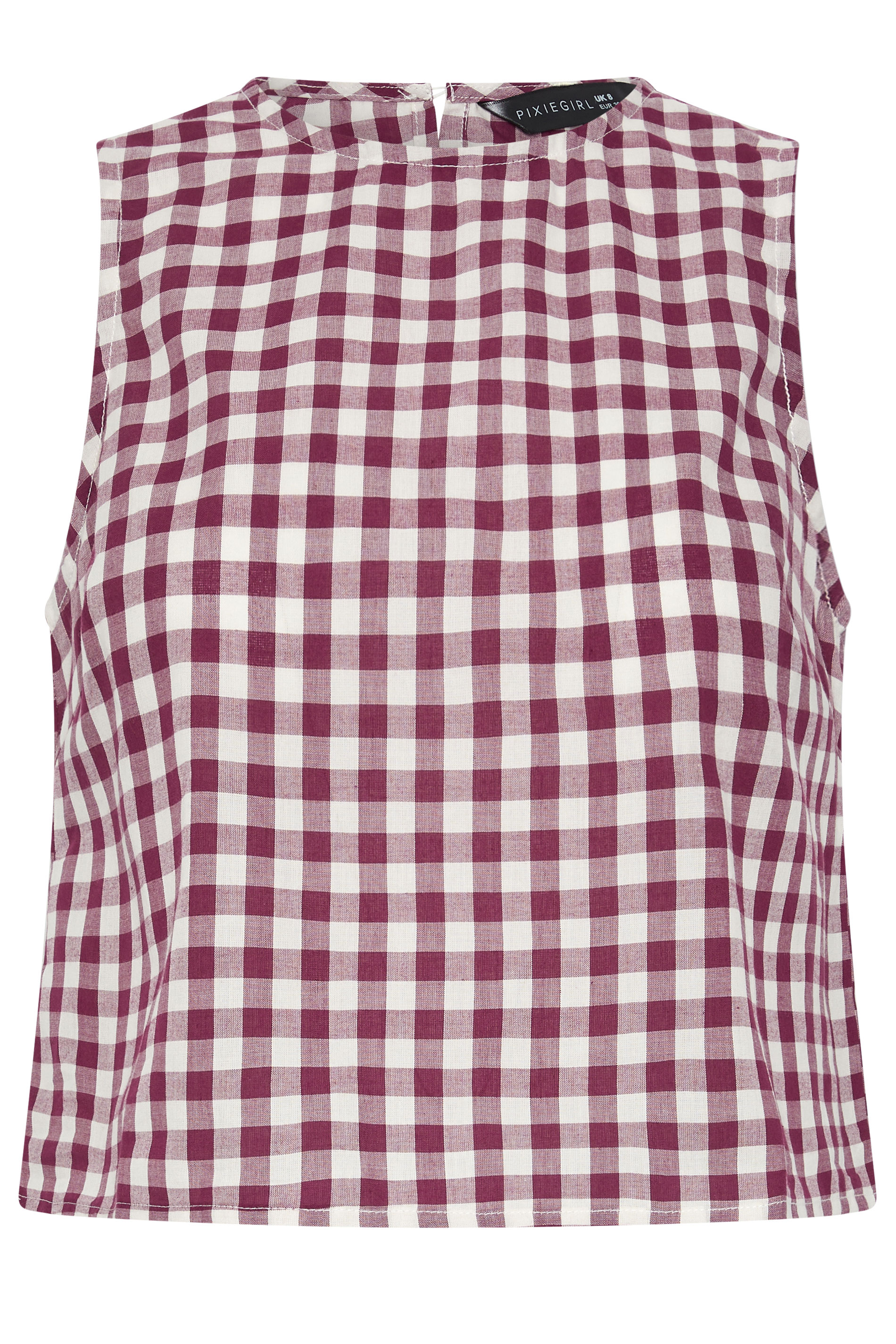 PixieGirl Petite Women's Burgundy Red Cotton Gingham Top | PixieGirl  6