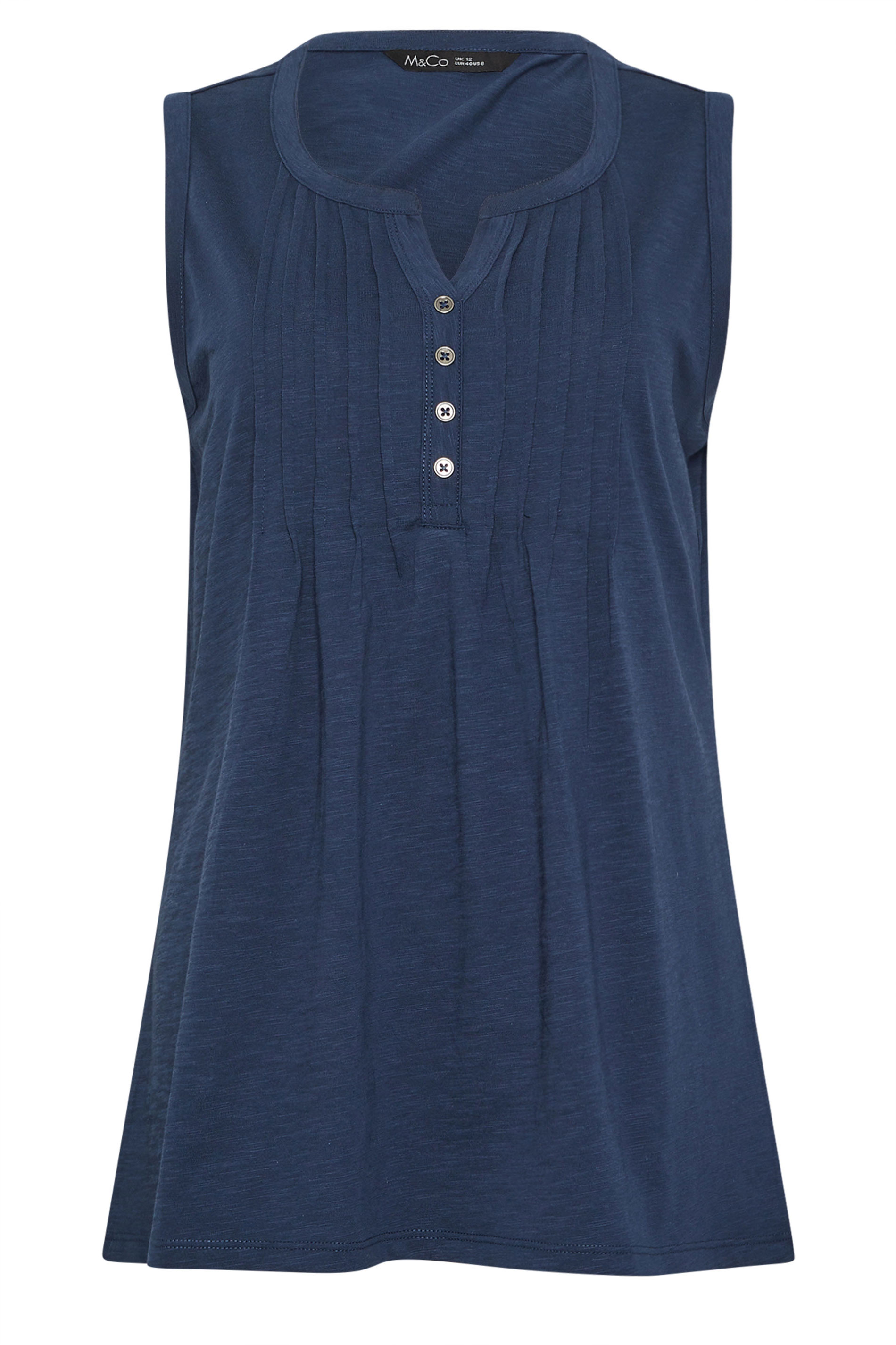 M&Co Navy Blue Cotton Sleeveless Henley Top | M&Co 5