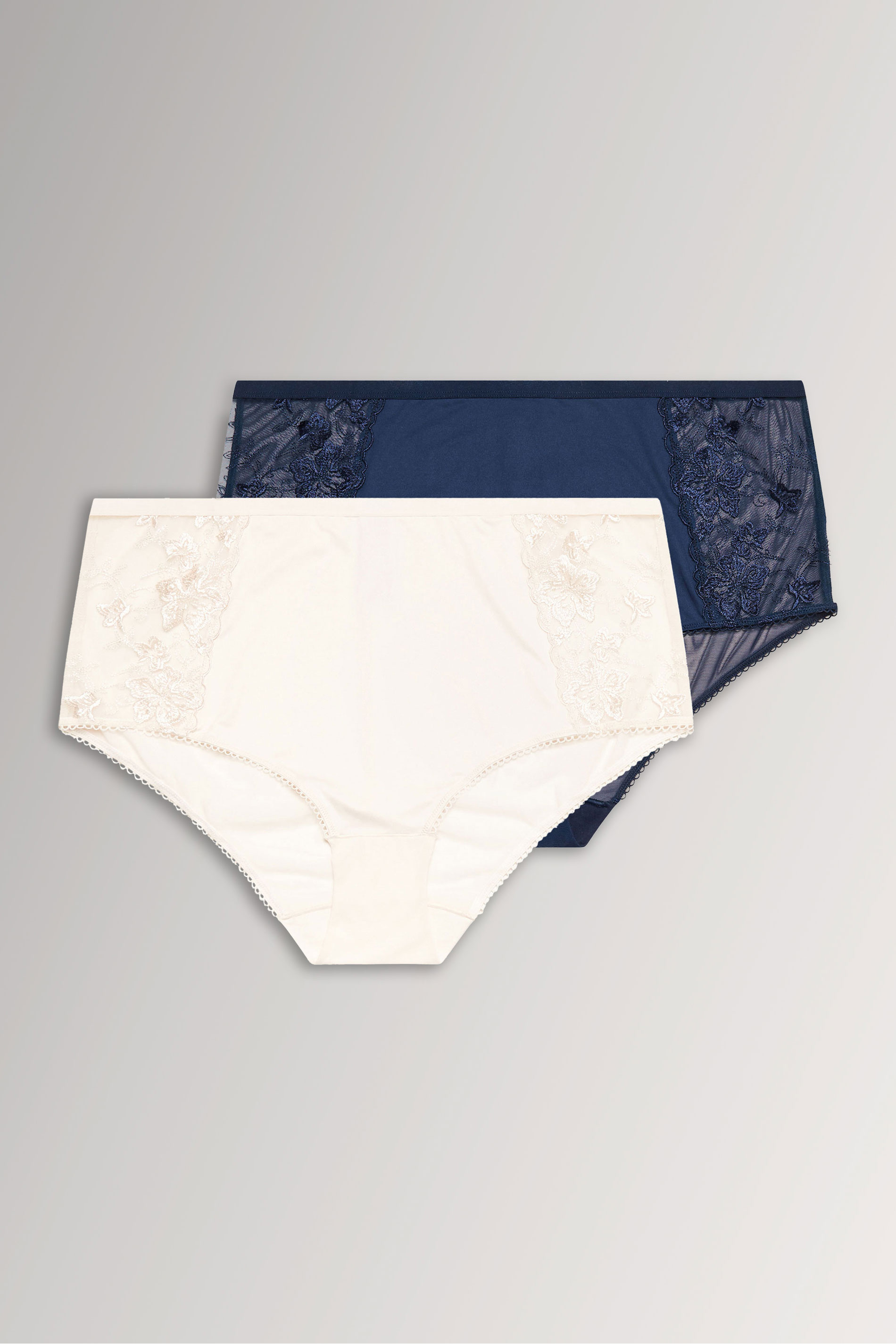 YOURSET 2 PACK Plus Size Navy Blue & White Embroidered Full Briefs | Yours Clothing 3