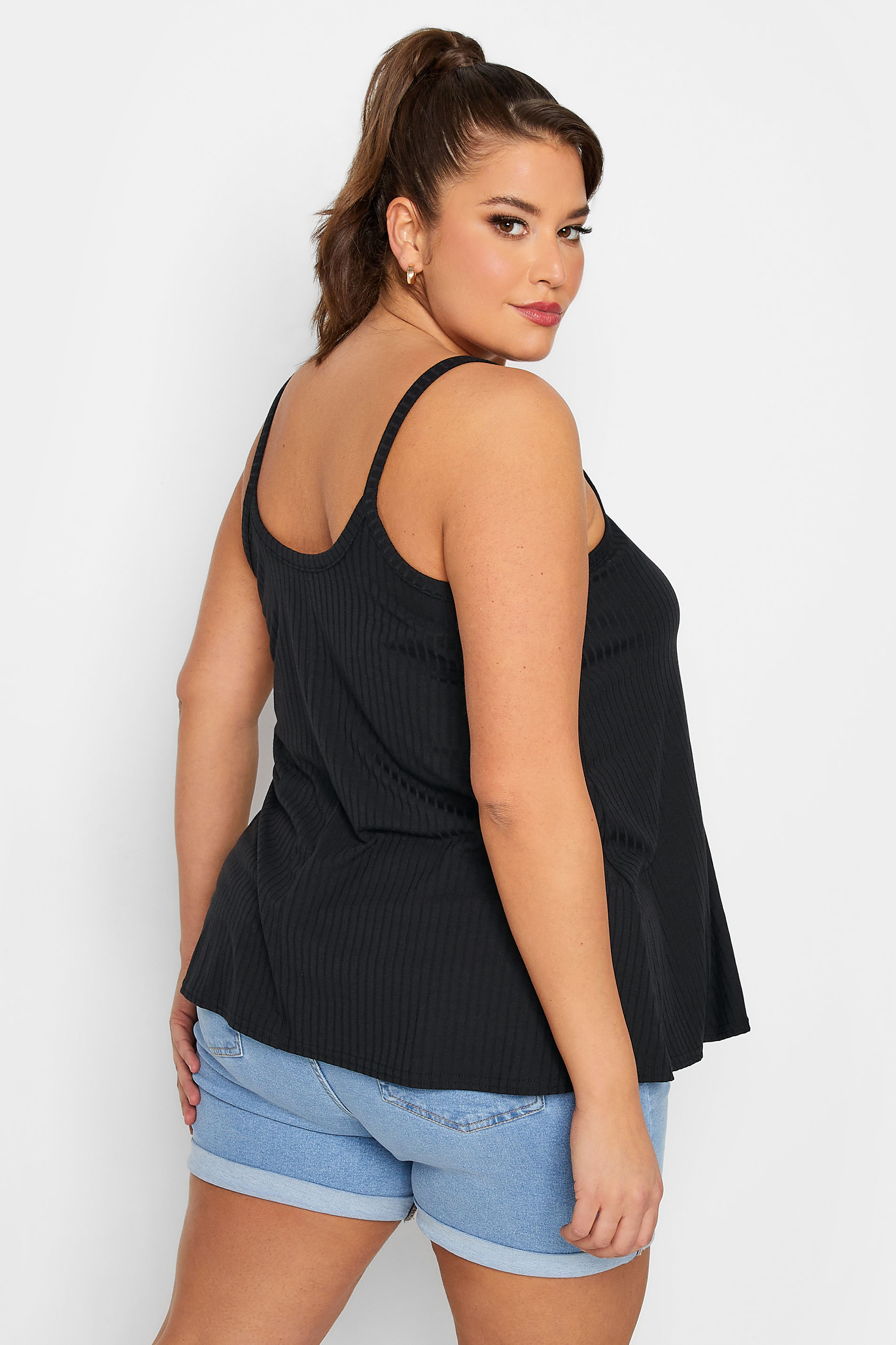 LIMITED COLLECTION Plus Size Black Ribbed Button Cami Top | Yours Clothing 3