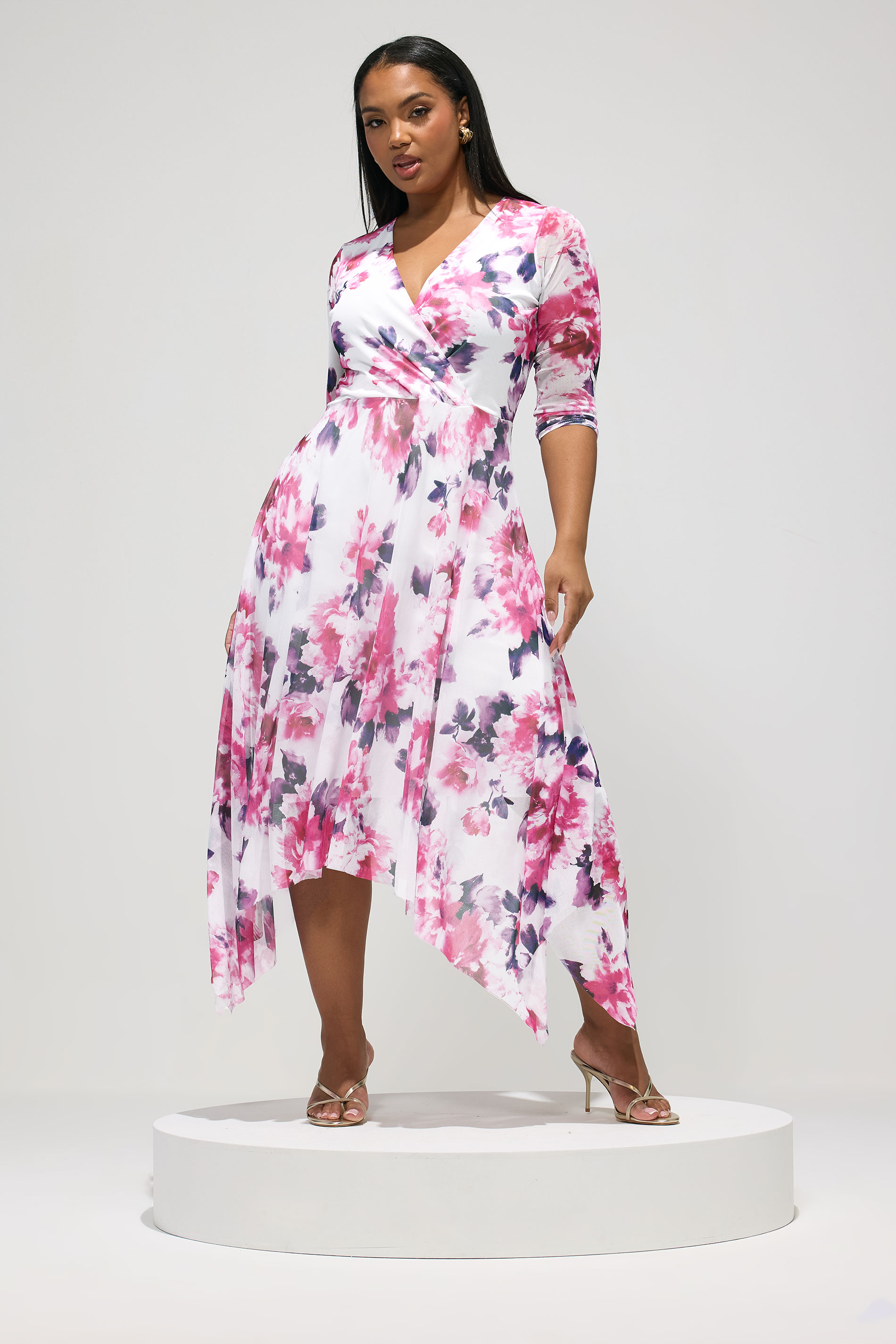 YOURS LONDON Plus Size White Floral Wrap Midi Dress | Yours Clothing 1