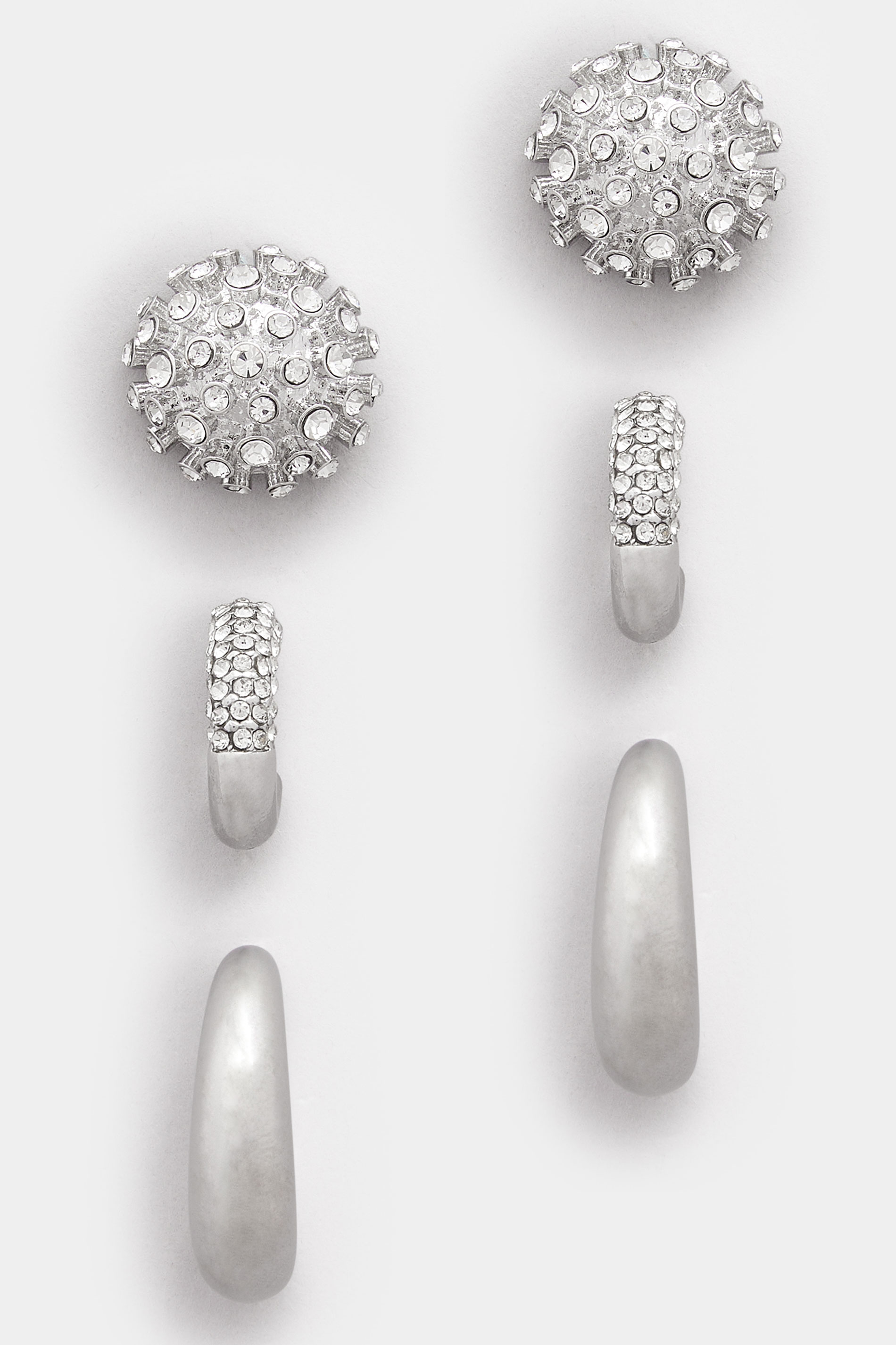 YOURSET 3 PACK Silver Tone Mixed Stud & Hoop Earring Set | Yours Clothing 3