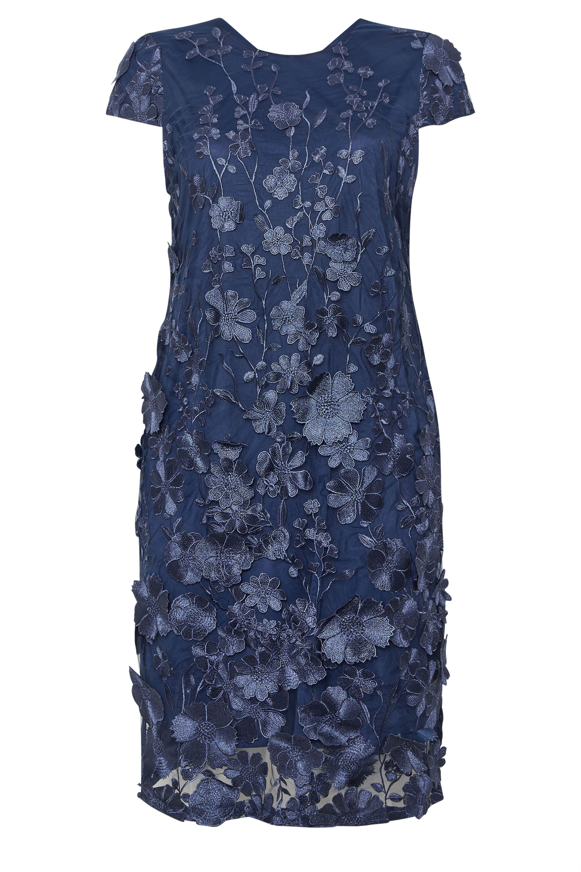 YOURS LONDON Plus Size Navy Blue Floral 3D Embroidered Shift Dress | Yours Clothing 6