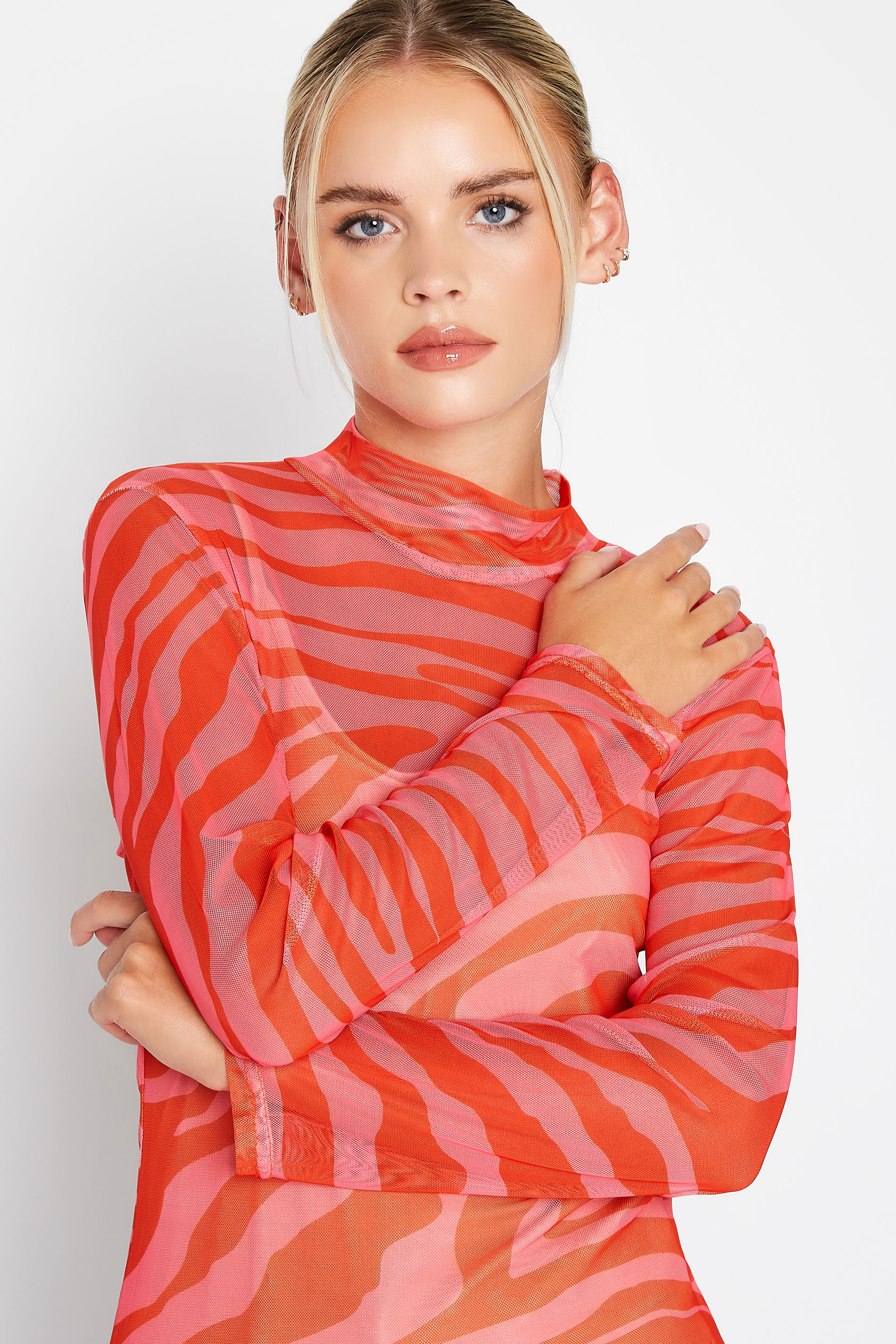 Petite Pink Zebra Print Long Sleeve Mesh Top | PixieGirl  5
