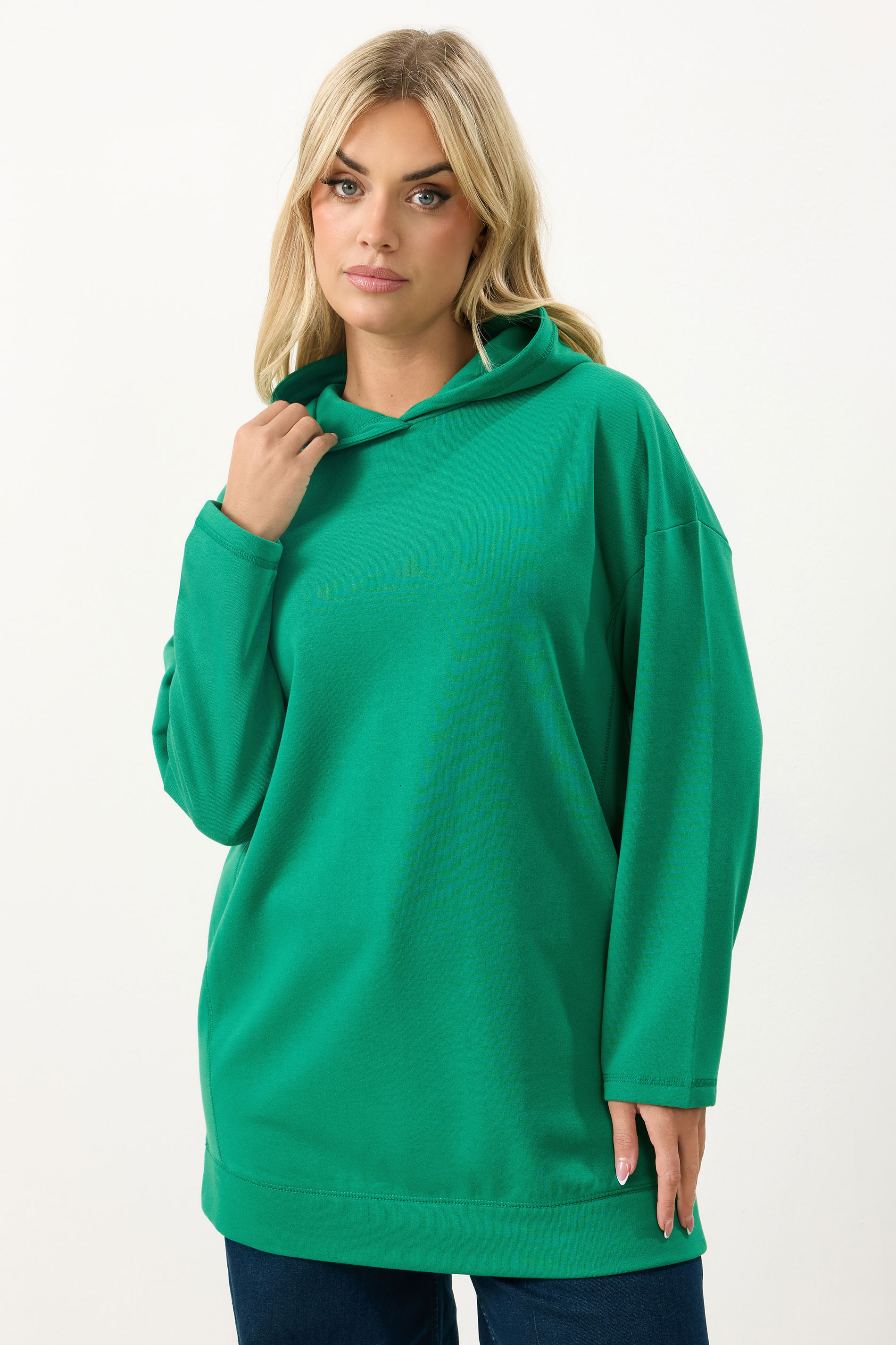 YOURS Plus Size Green Seam Detail Hoodie | Yours Clothing 3