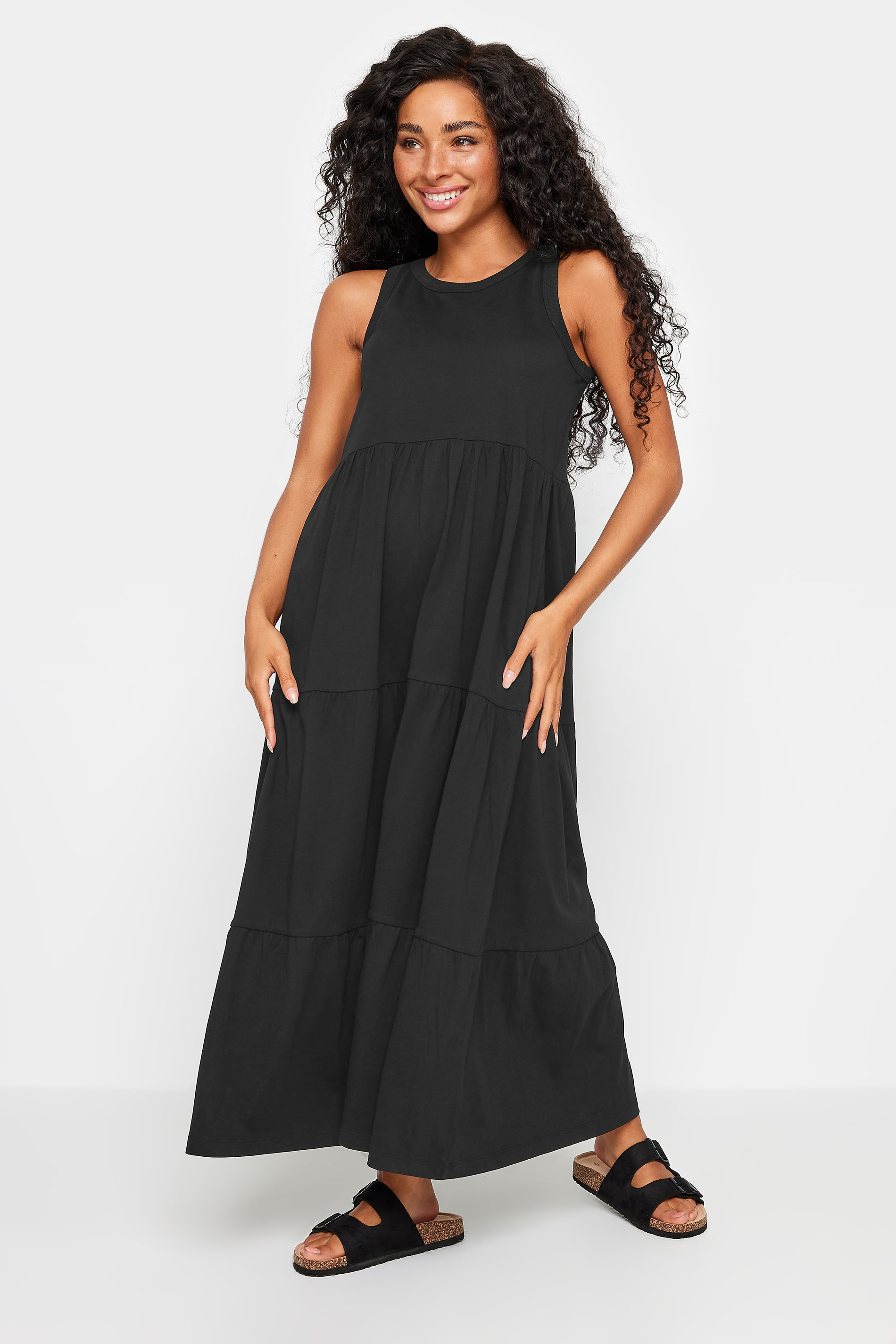 M&Co Petite Black Sleeveless Tiered Maxi Dress | M&Co 2