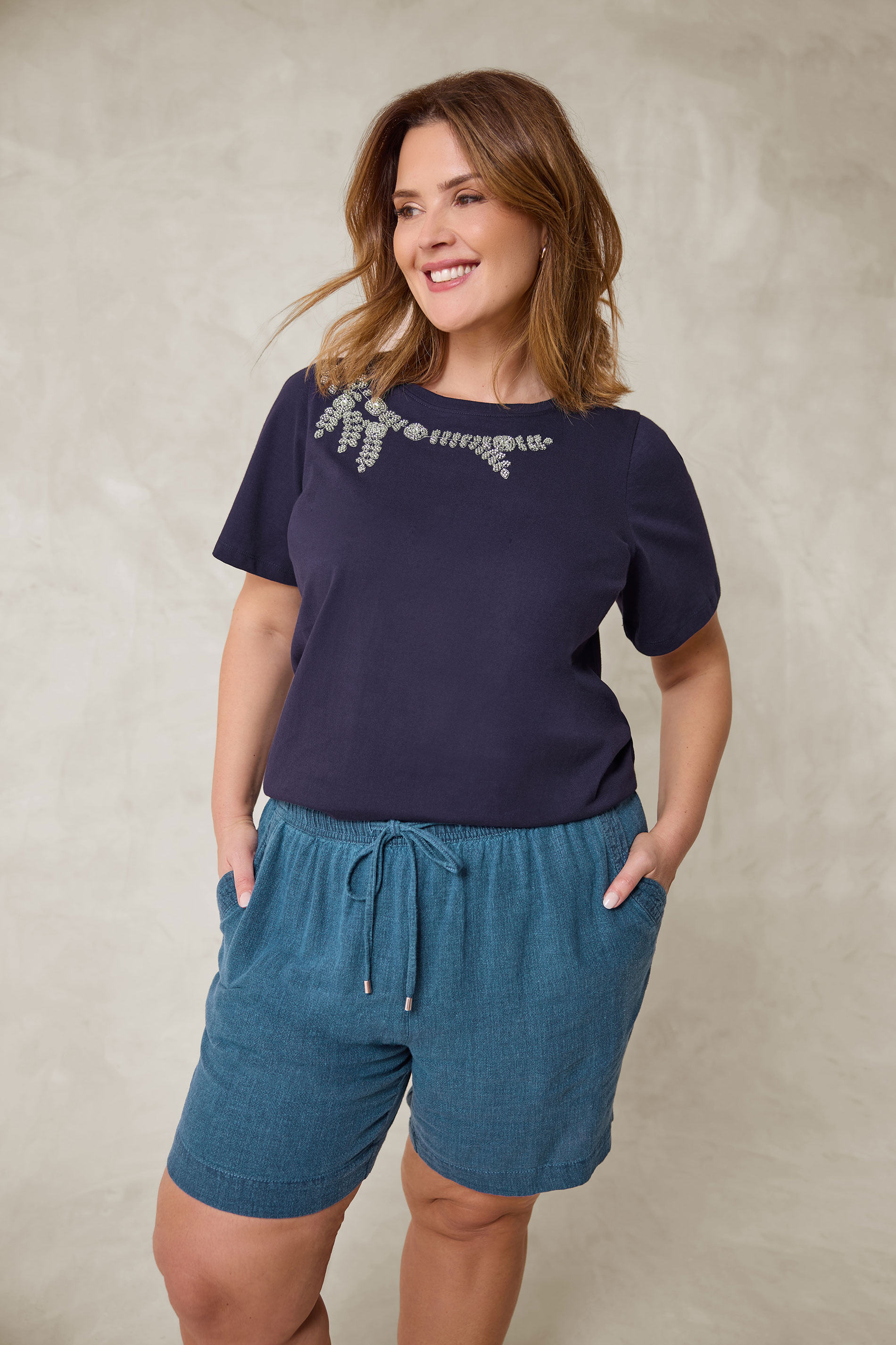 EVANS Plus Size Blue Linen Shorts | Evans 1