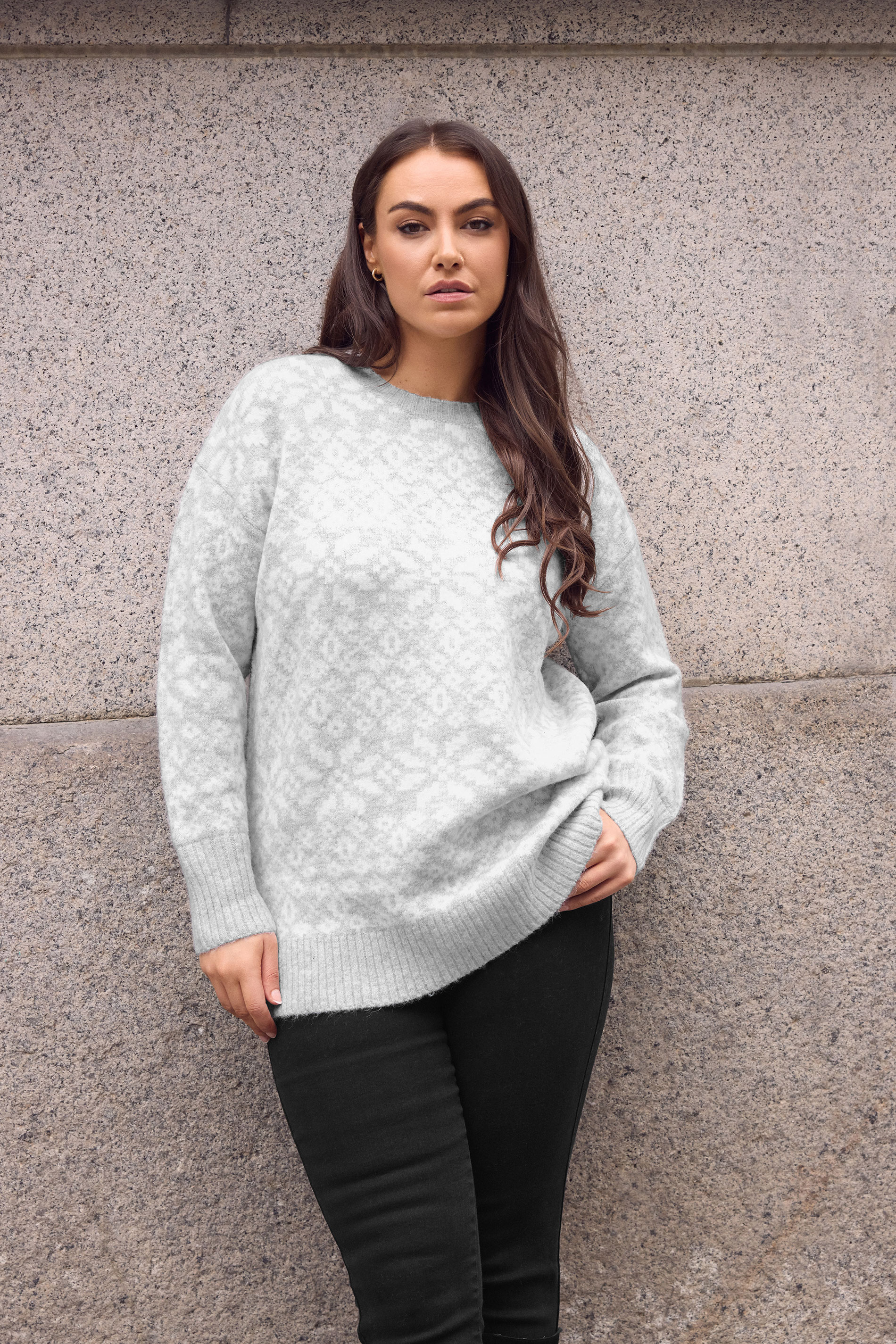 EVANS Plus Size Grey & White Fairisle Knitted Jumper | Evans 3