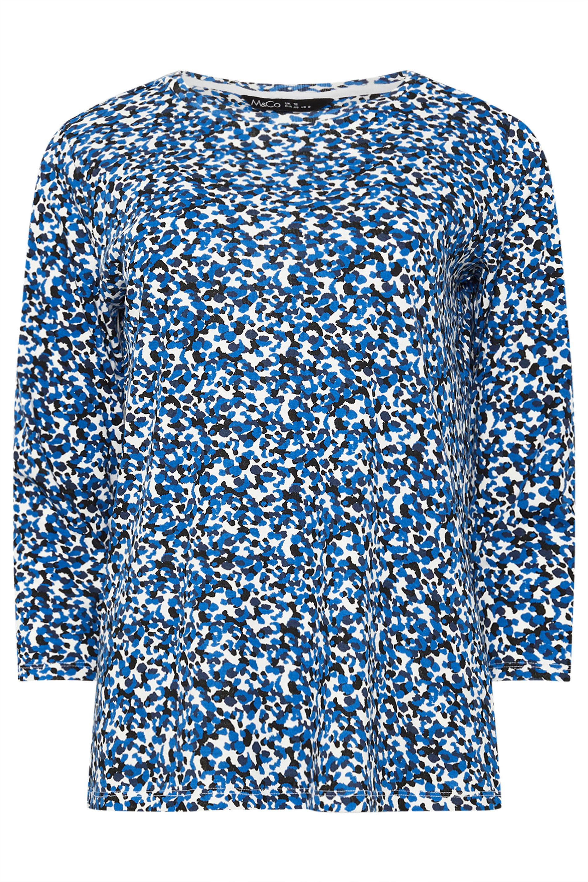 M&Co Blue Cotton Animal Print Slash Neck Top | M&Co 5