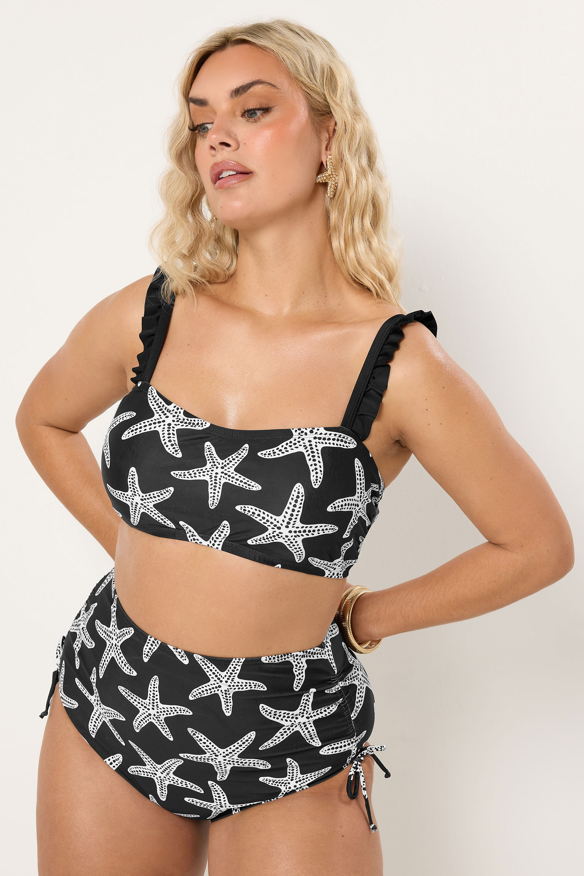 YOURS Plus Size Black Starfish Super High Waist Tummy Control Bikini Briefs | Yours Clothing 2