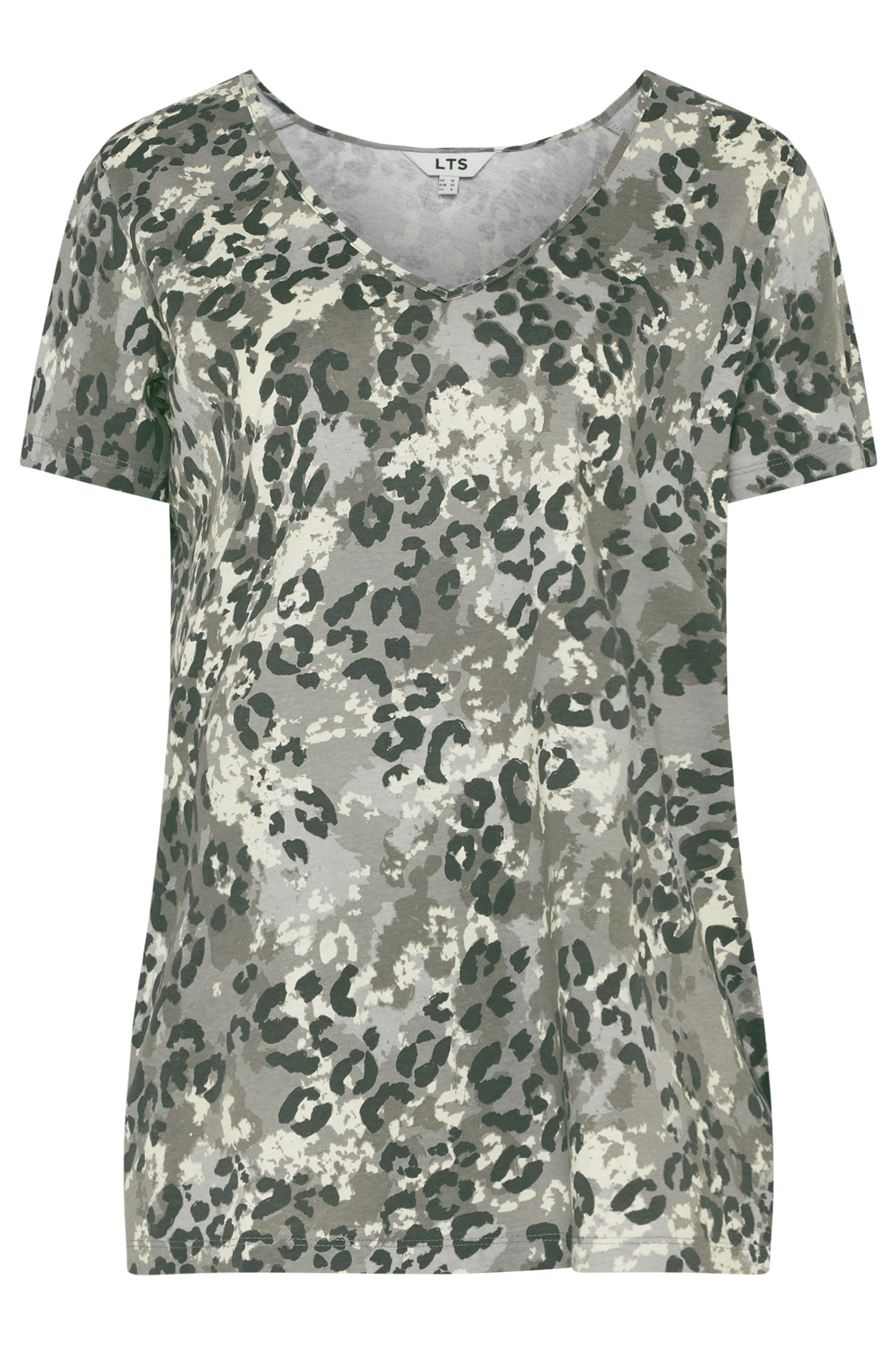 LTS Tall Grey Camo Leopard Print Cotton V-neck Top | Long Tall Sally 5