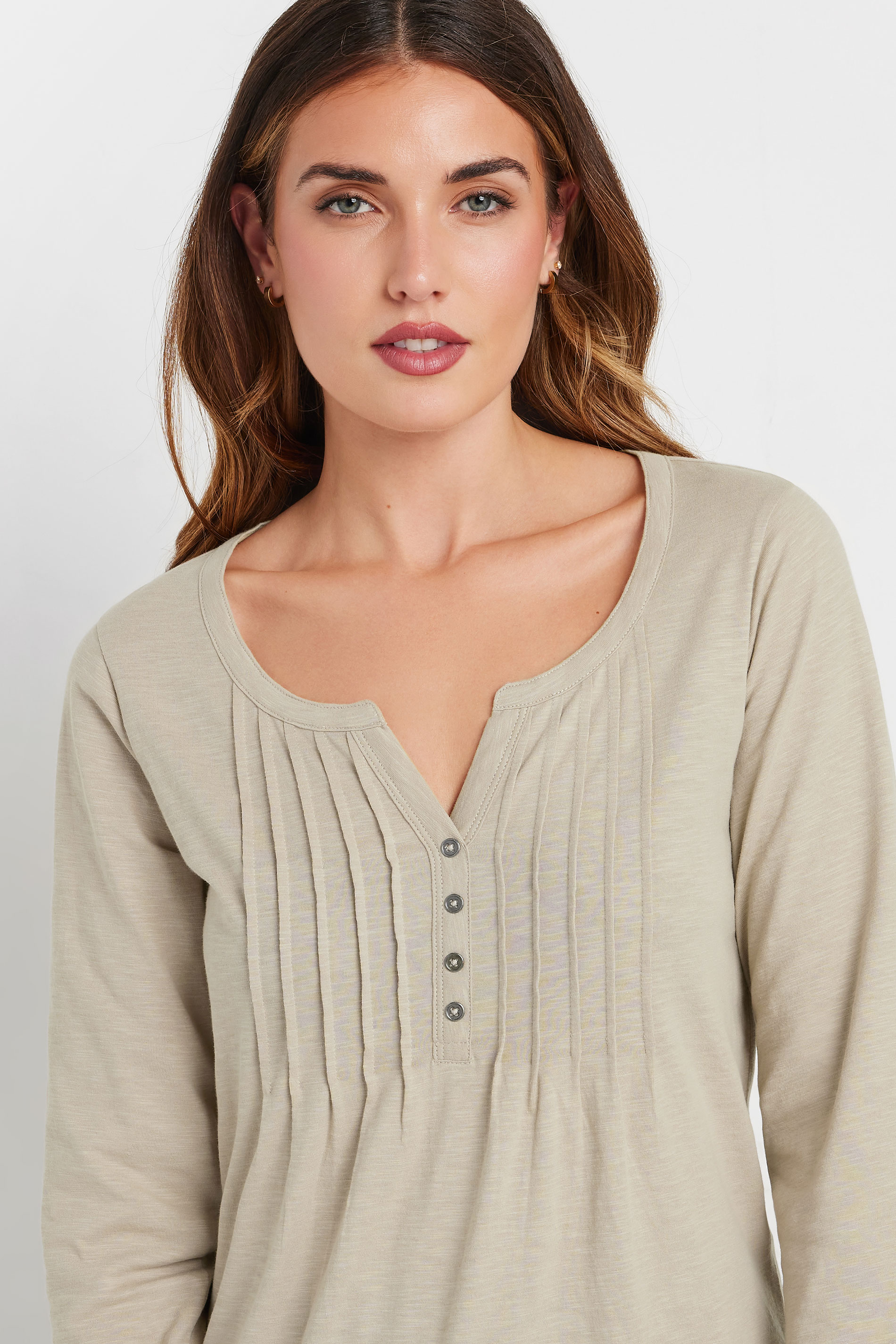 LTS Tall Natural Brown Cotton Henley Top | Long Tall Sally 4