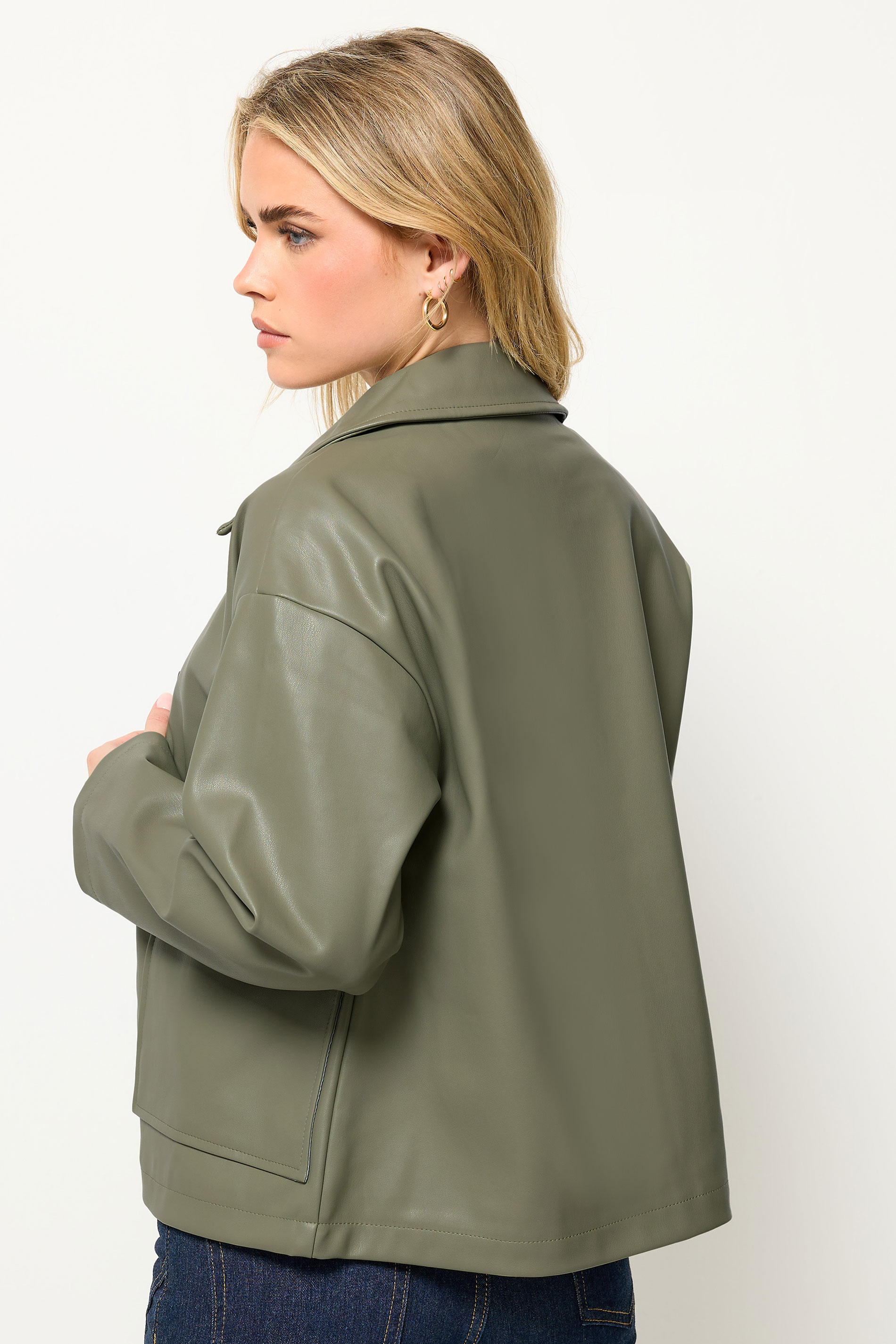 PixieGirl Petite Women's Green Faux Leather Pocket Jacket | PixieGirl 2
