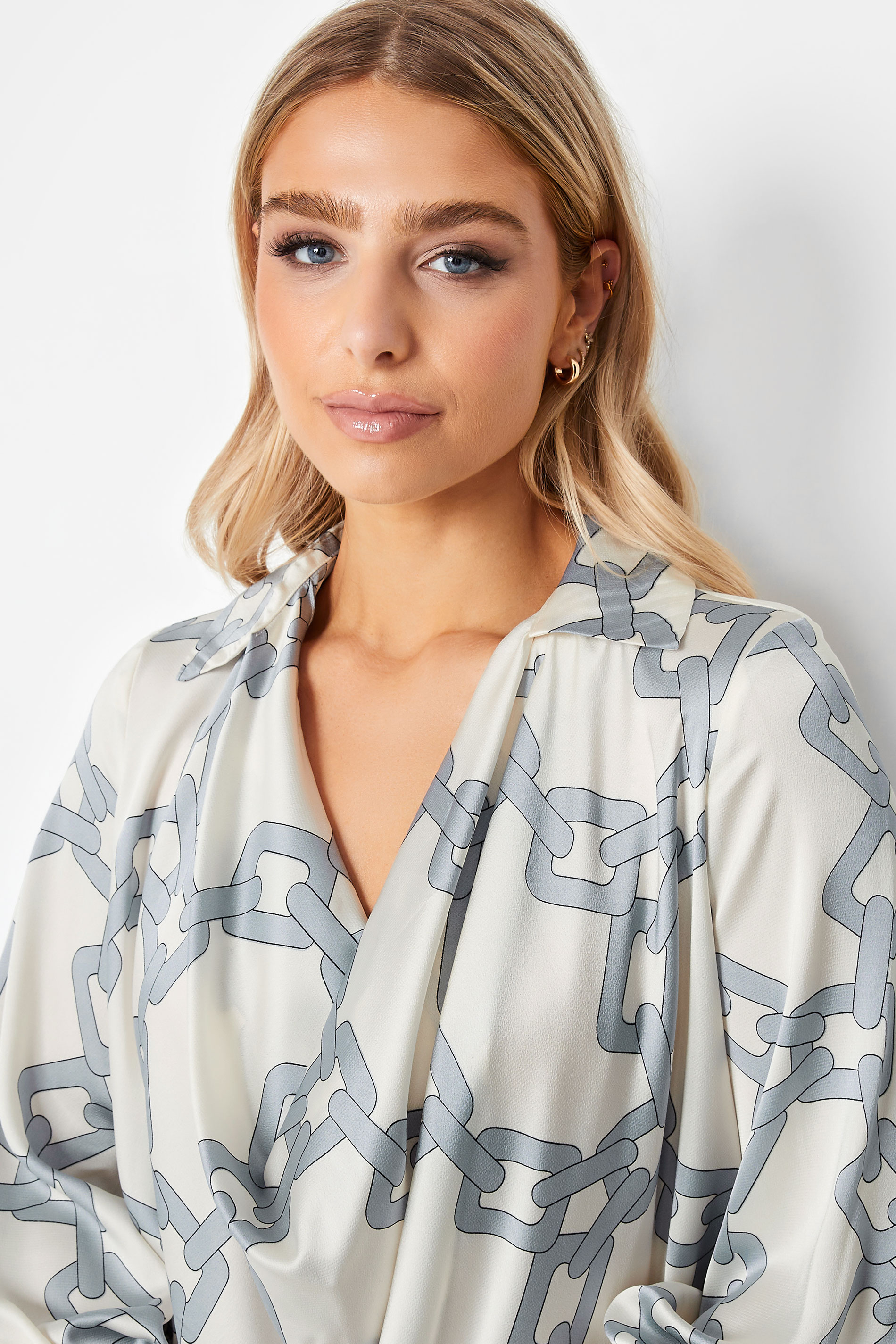 M&Co White Chain Print Cowl Neck Satin Blouse | M&Co 4