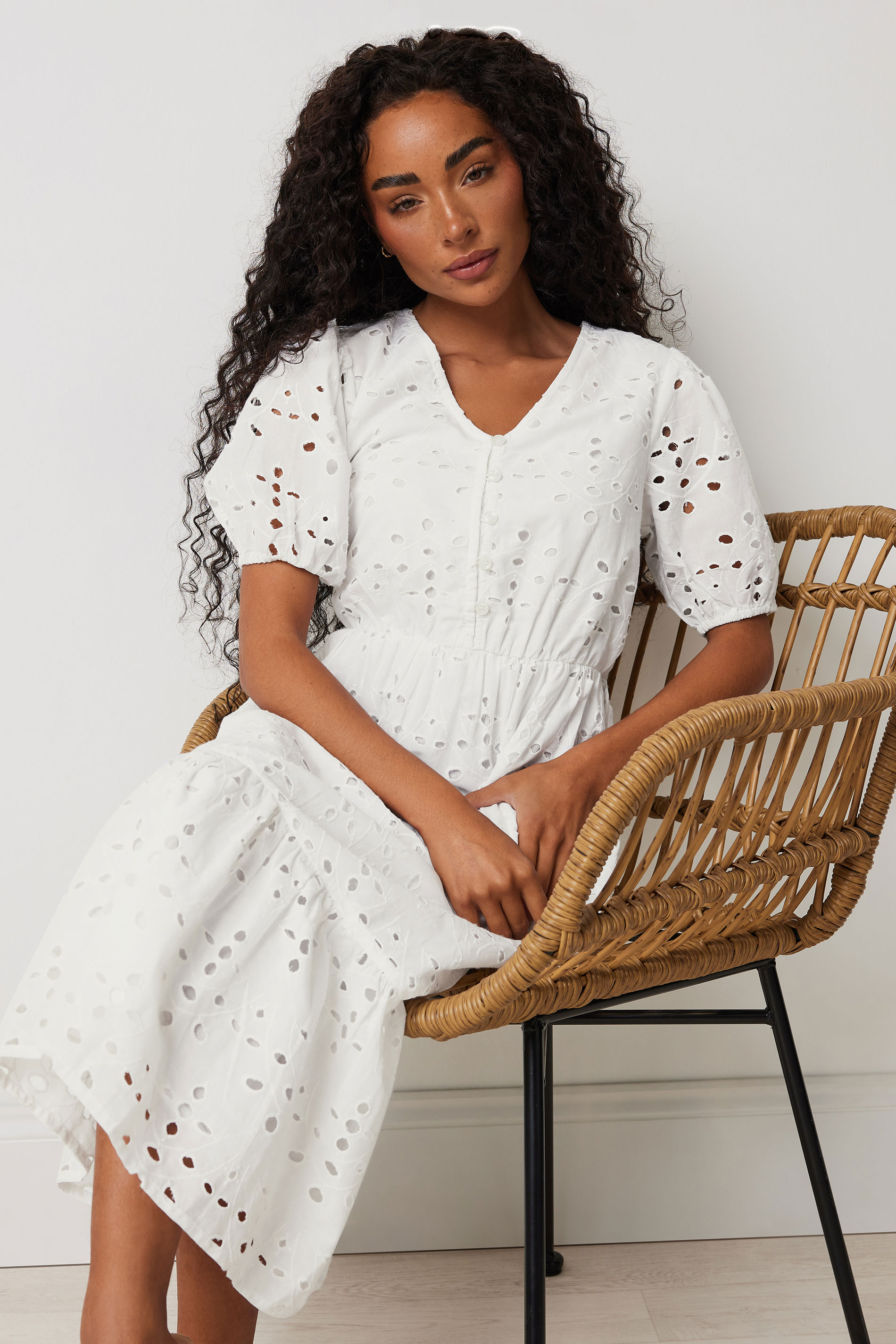 M&Co Petite White Cotton Broderie Tiered Dress | M&Co 2