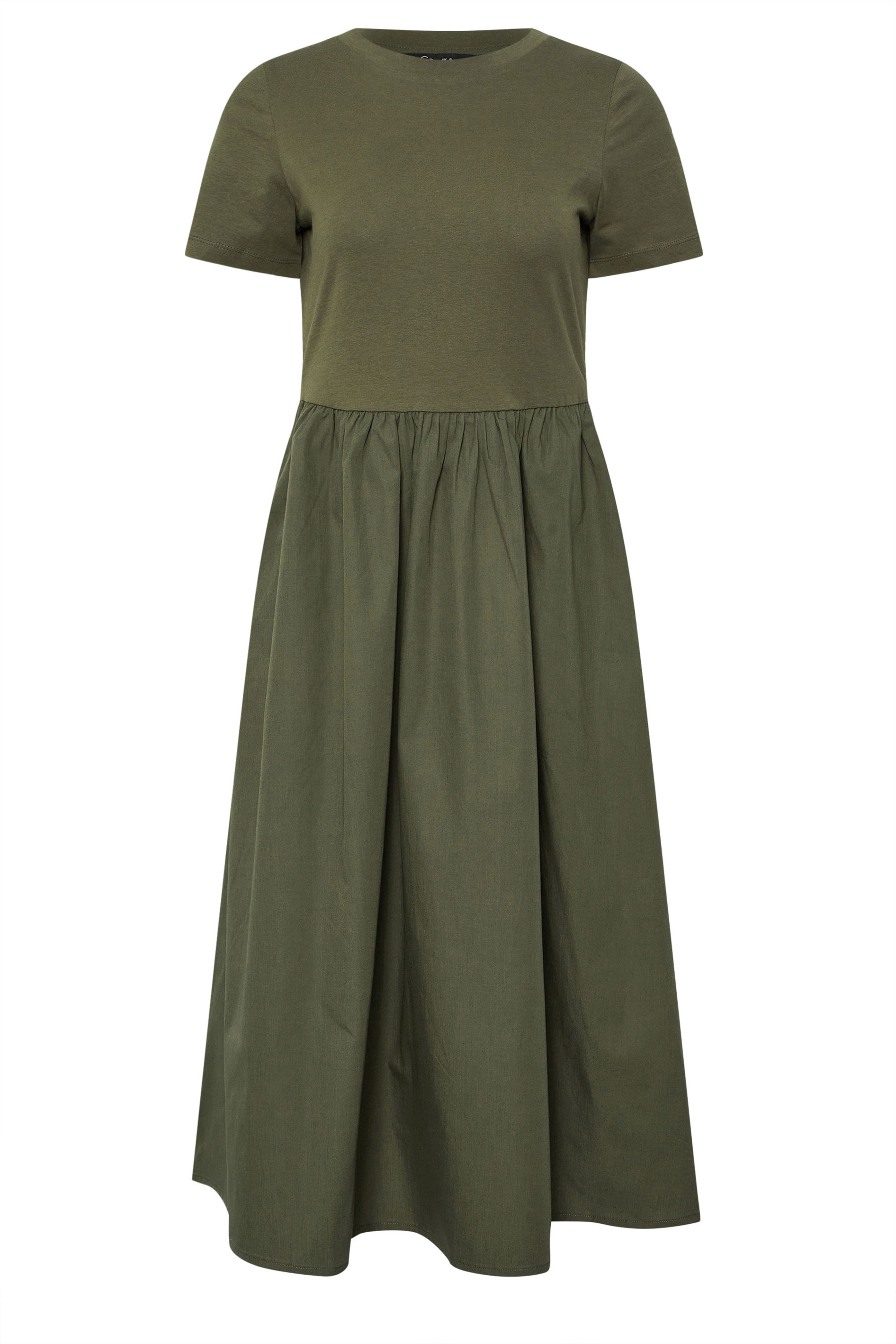 M&Co Petite Khaki Green Short Sleeve Cotton Midi Dress | M&Co 5