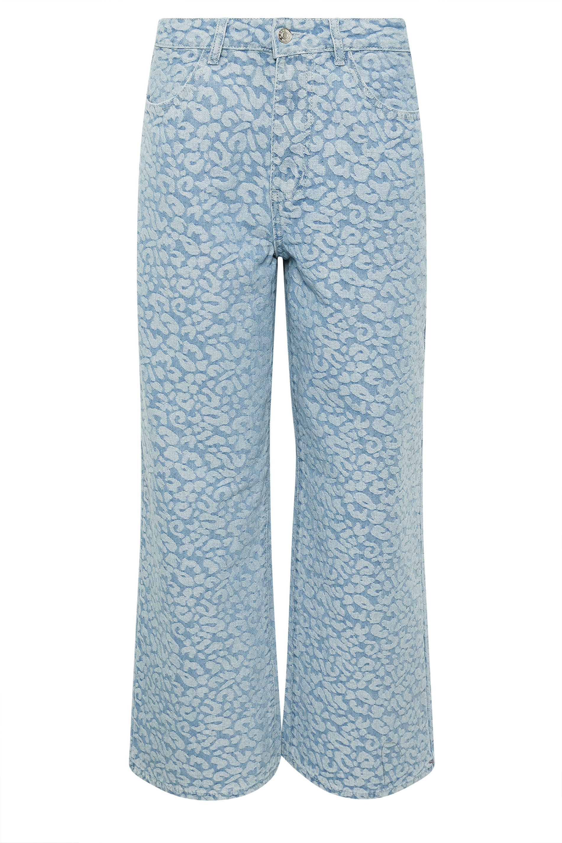 PixieGirl Petite Women's Light Blue Denim Leopard Cotton Wide Leg Jeans | PixieGirl 5