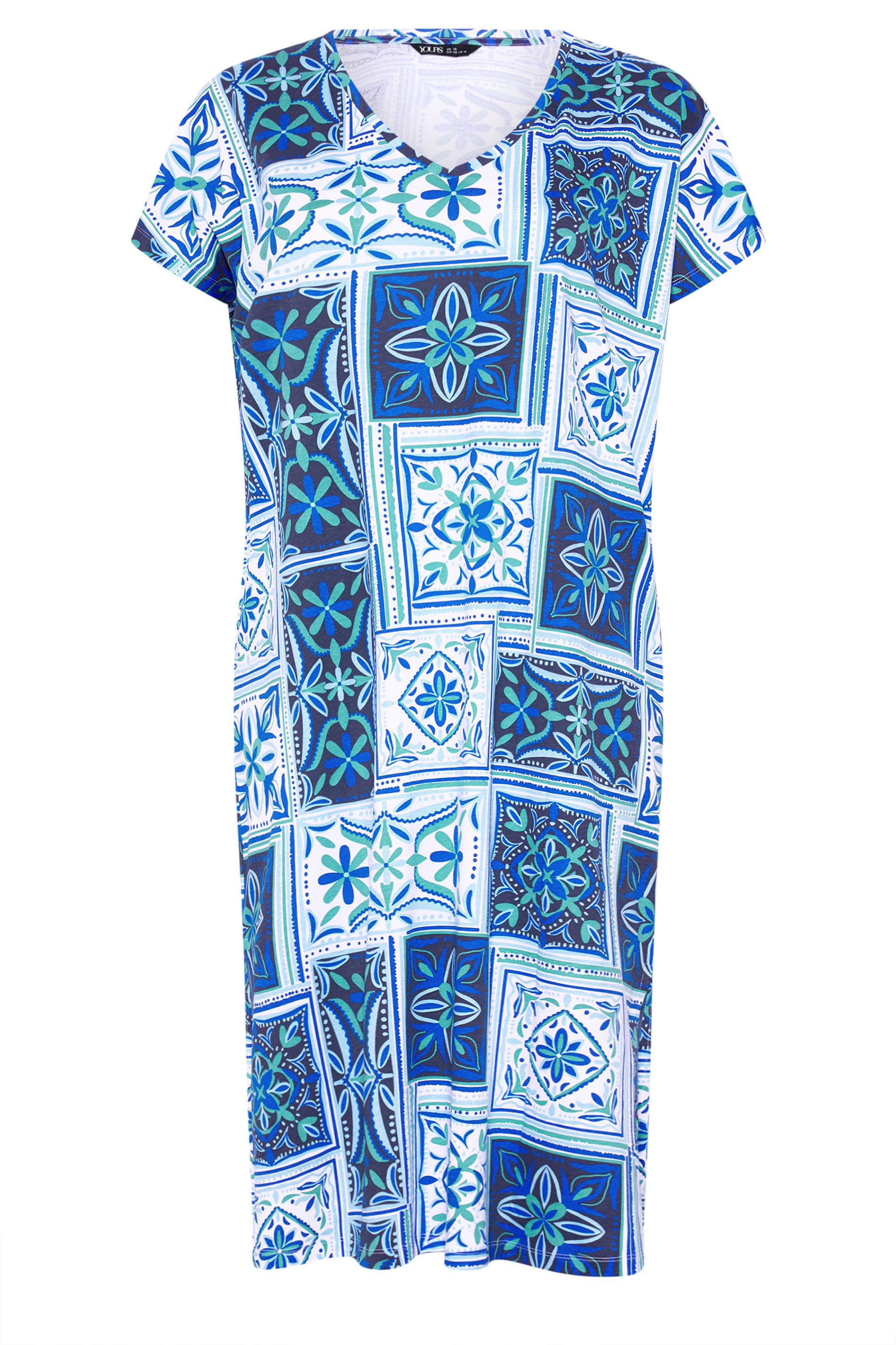 YOURS Plus Size Blue Tile Print Midi Dress | Yours Clothing 5