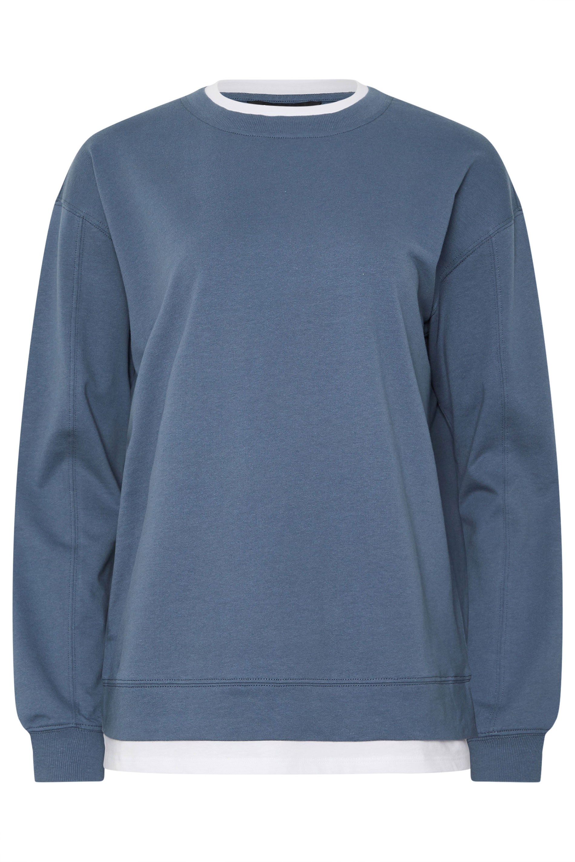 LTS Tall Women's Denim Blue & White Cotton Layered Top | Long Tall Sally 6