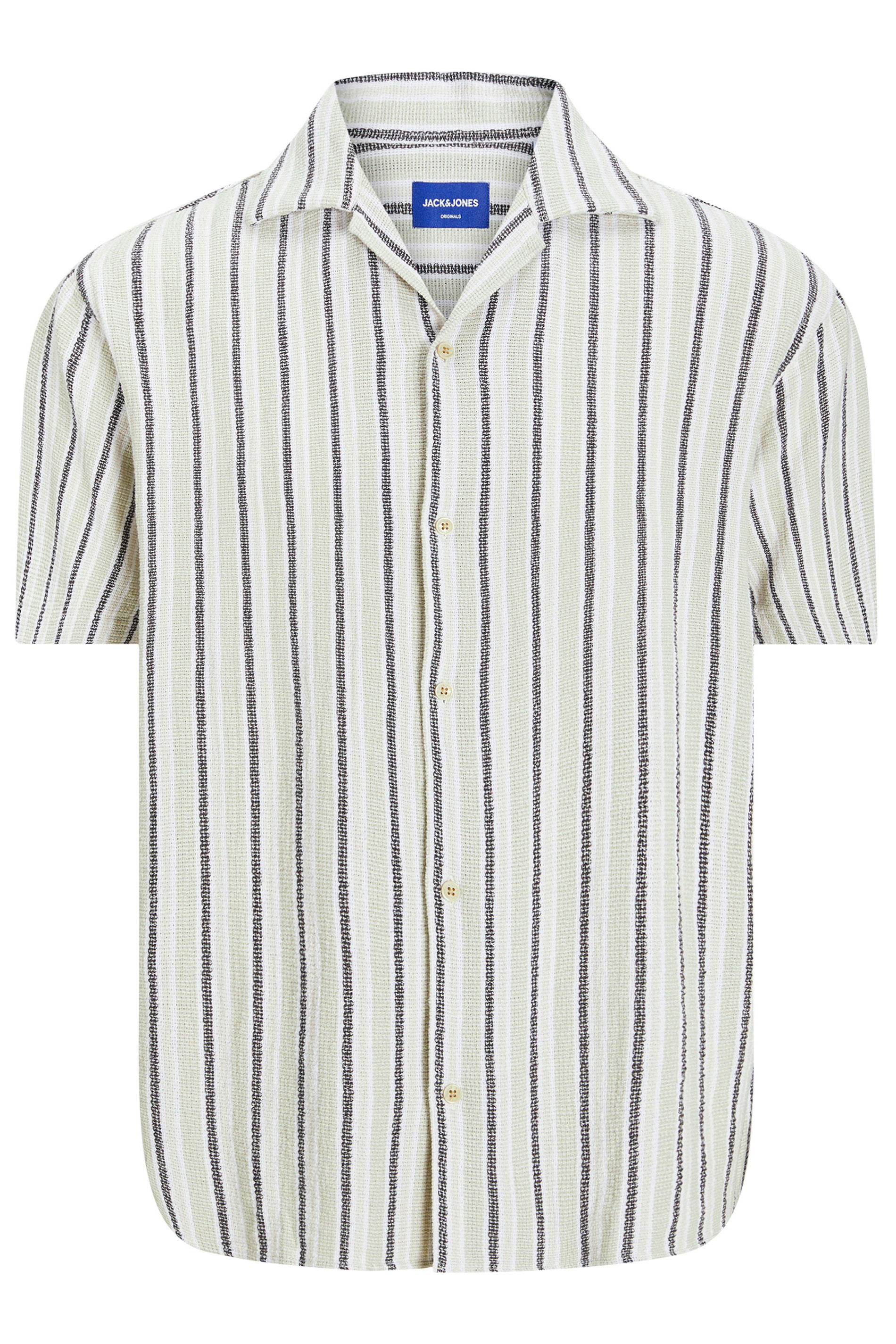 JACK & JONES Big & Tall Green Stripe Print Resort Shirt | BadRhino 2