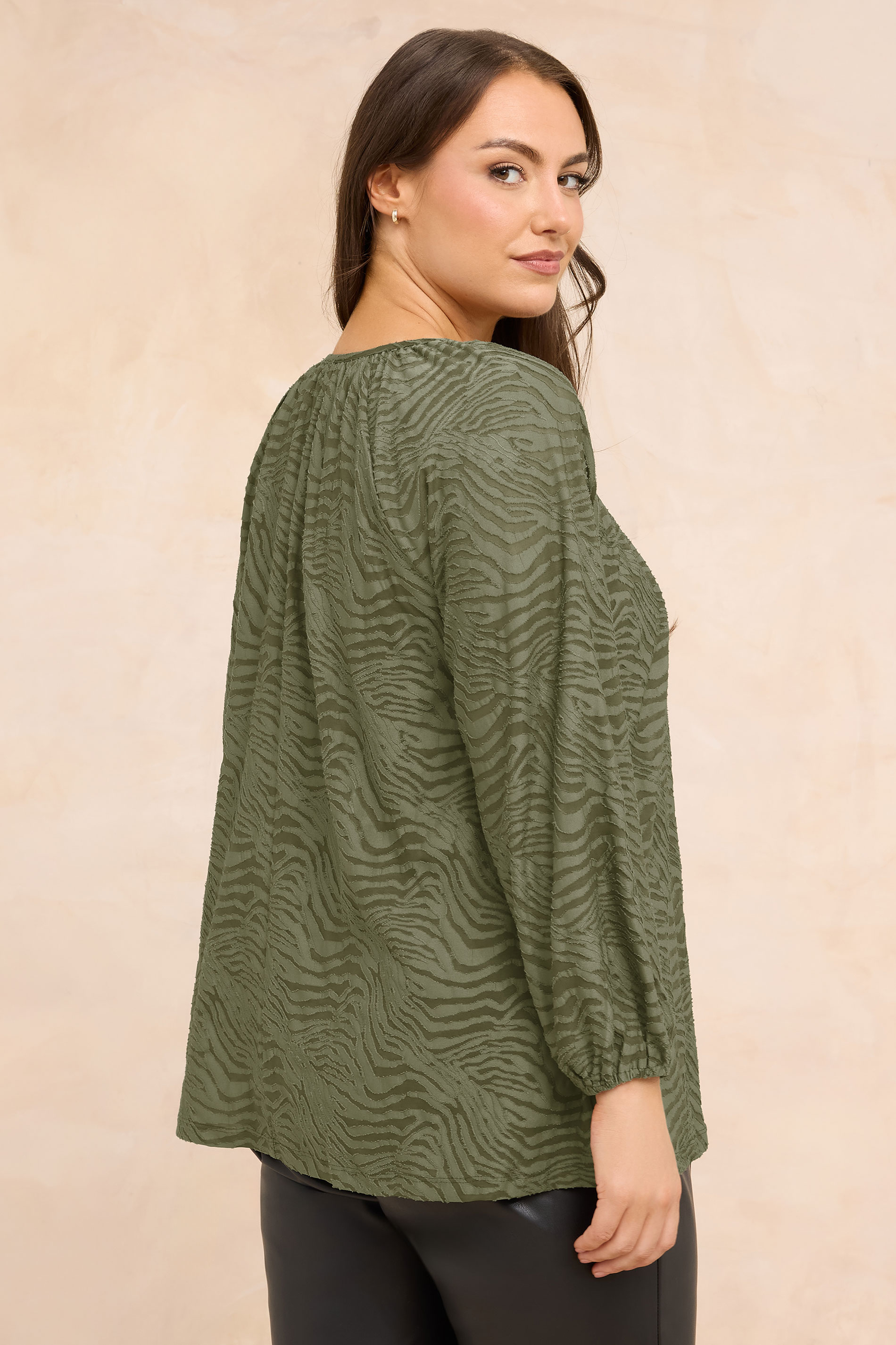 EVANS Plus Size Khaki Green Zebra Burnout Blouse | Evans 2