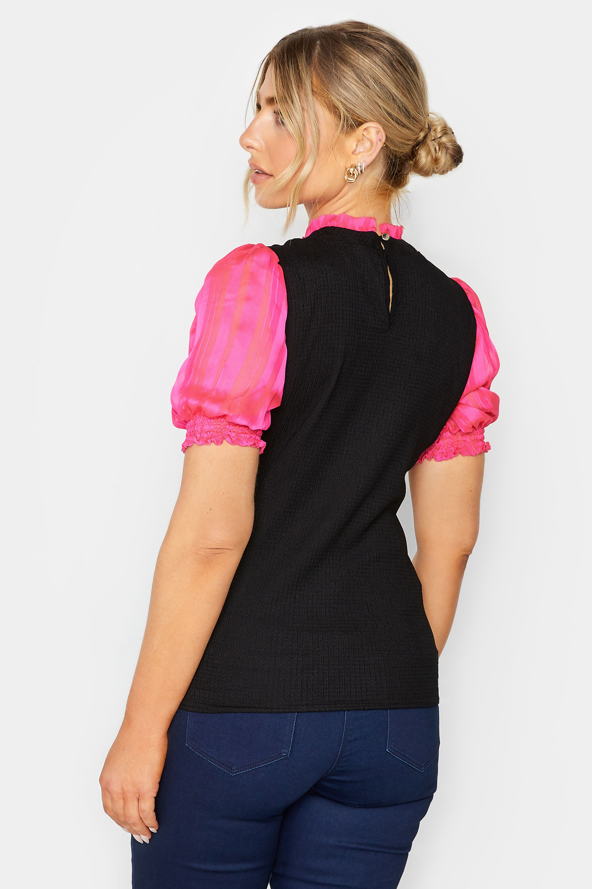 M&Co Black & Pink Contrast Sleeve Blouse | M&Co 3