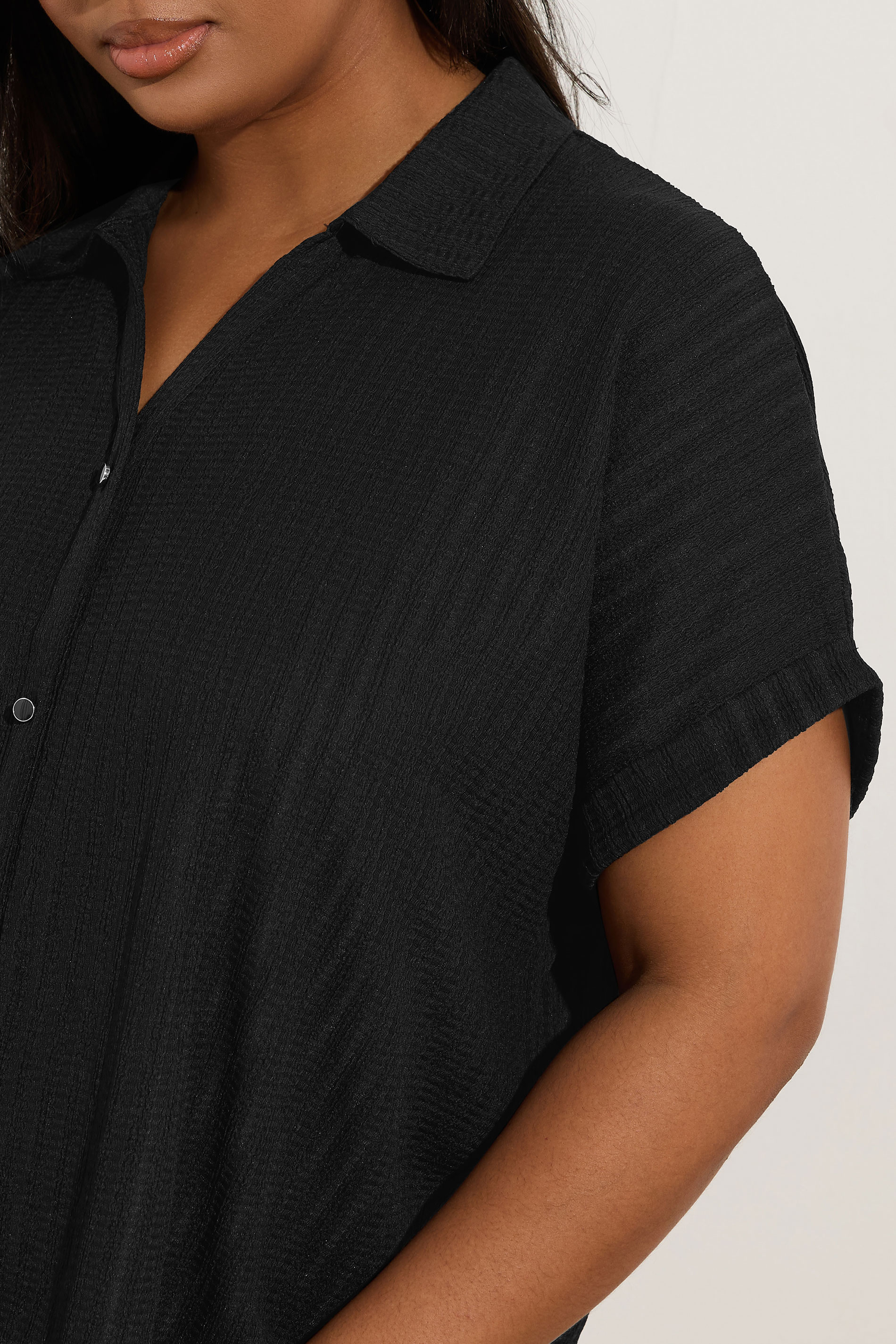 YOURS Plus Size Black Textured Boxy Shirt | Yours Clothing 5