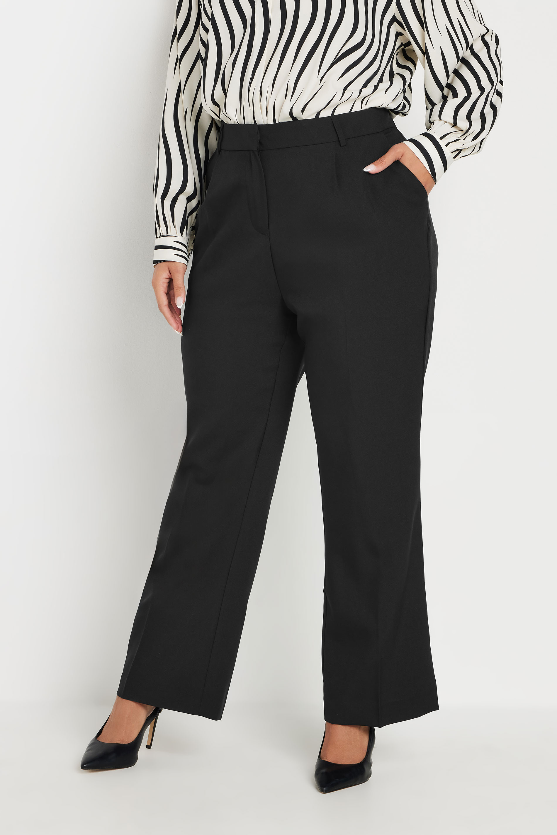YOURS Plus Size Black Pleat Front Bootcut Trousers | Yours Clothing 3