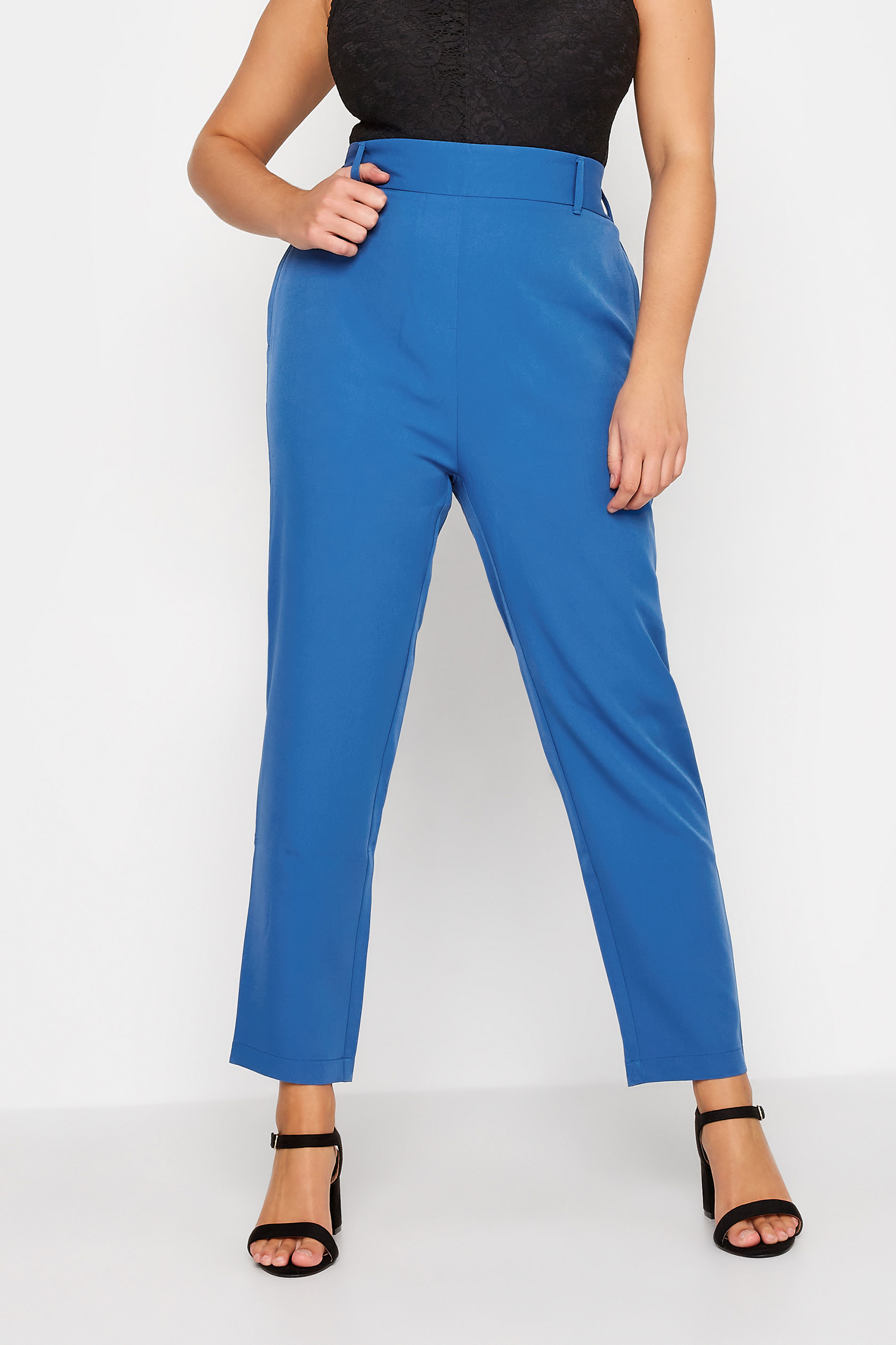 Plus Size Cobalt Blue High Waisted Tapered Trousers | Yours Clothing 1