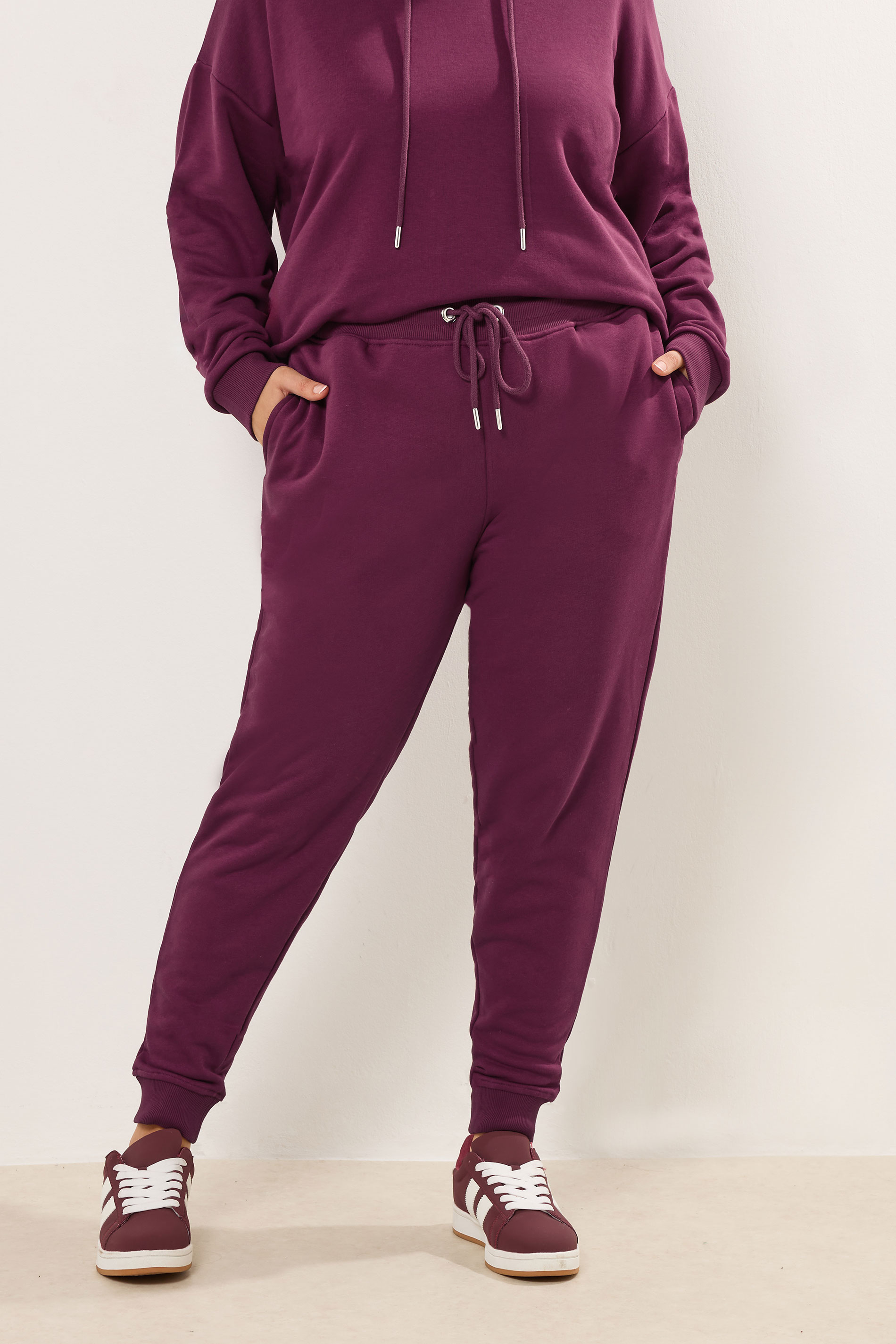 YOURS Plus Size Burgundy Red Tie Cuffed Joggers | Yours Clothing 3