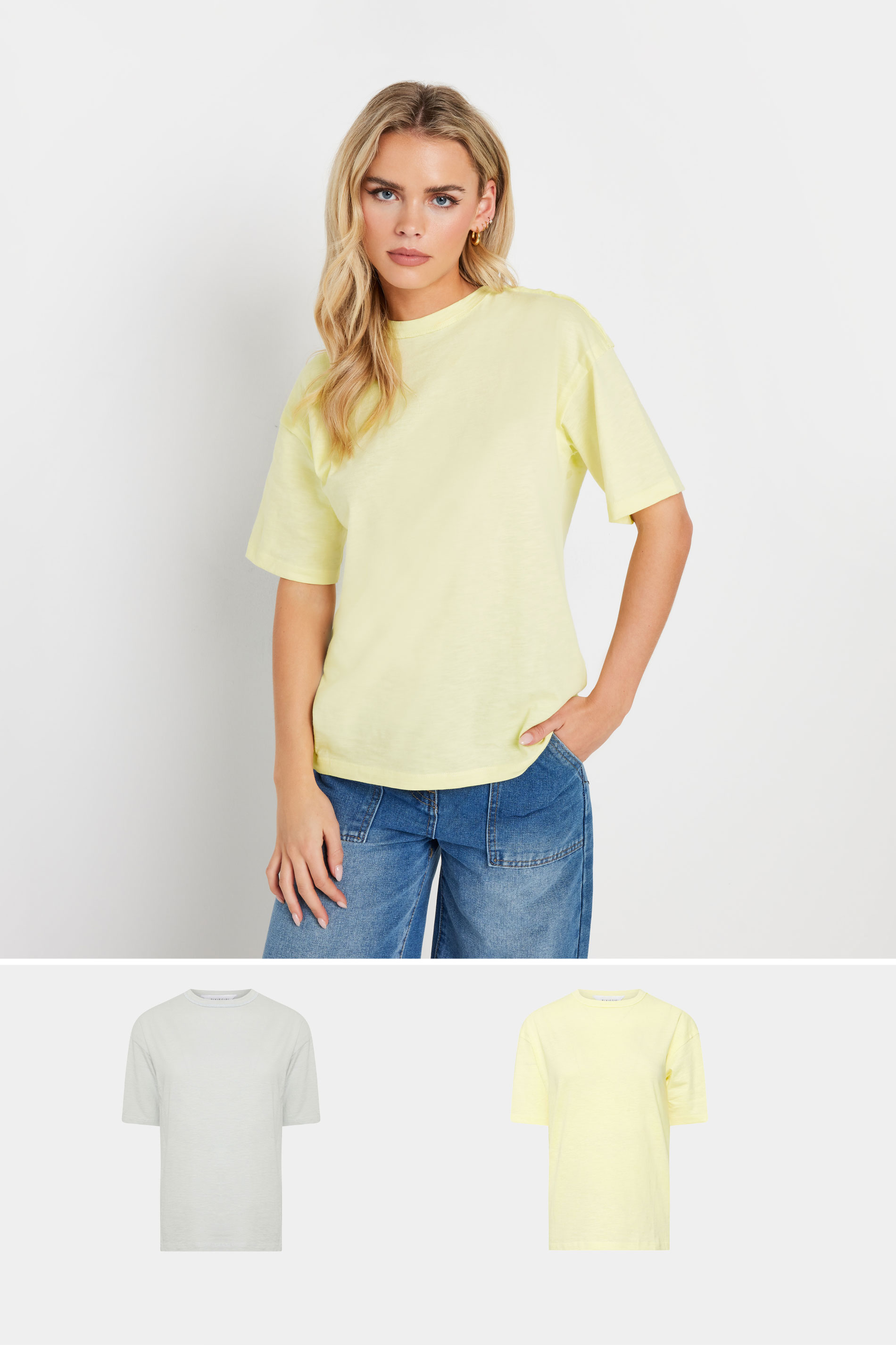 PixieGirl Petite Women's 2 PACK Grey & Yellow Seam Detail Cotton T-Shirt | PixieGirl 3