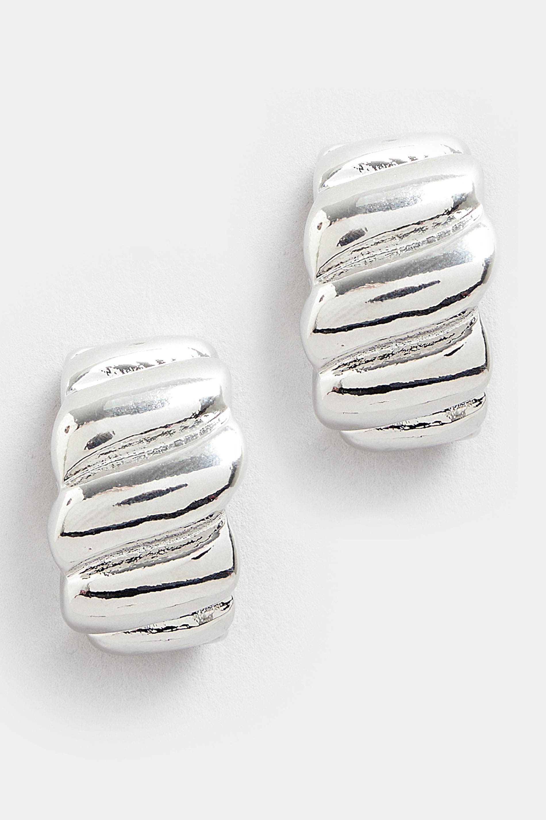 Silver Tone Ribbed Hoop Earrings | Yours Clothing 3