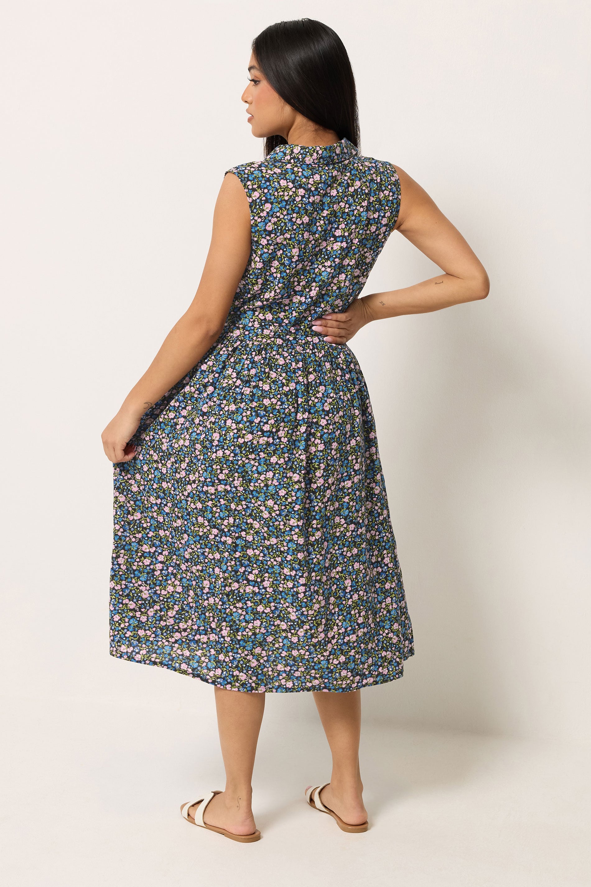 M&Co Petite Black Ditsy Floral Print Shirt Dress | M&Co 2